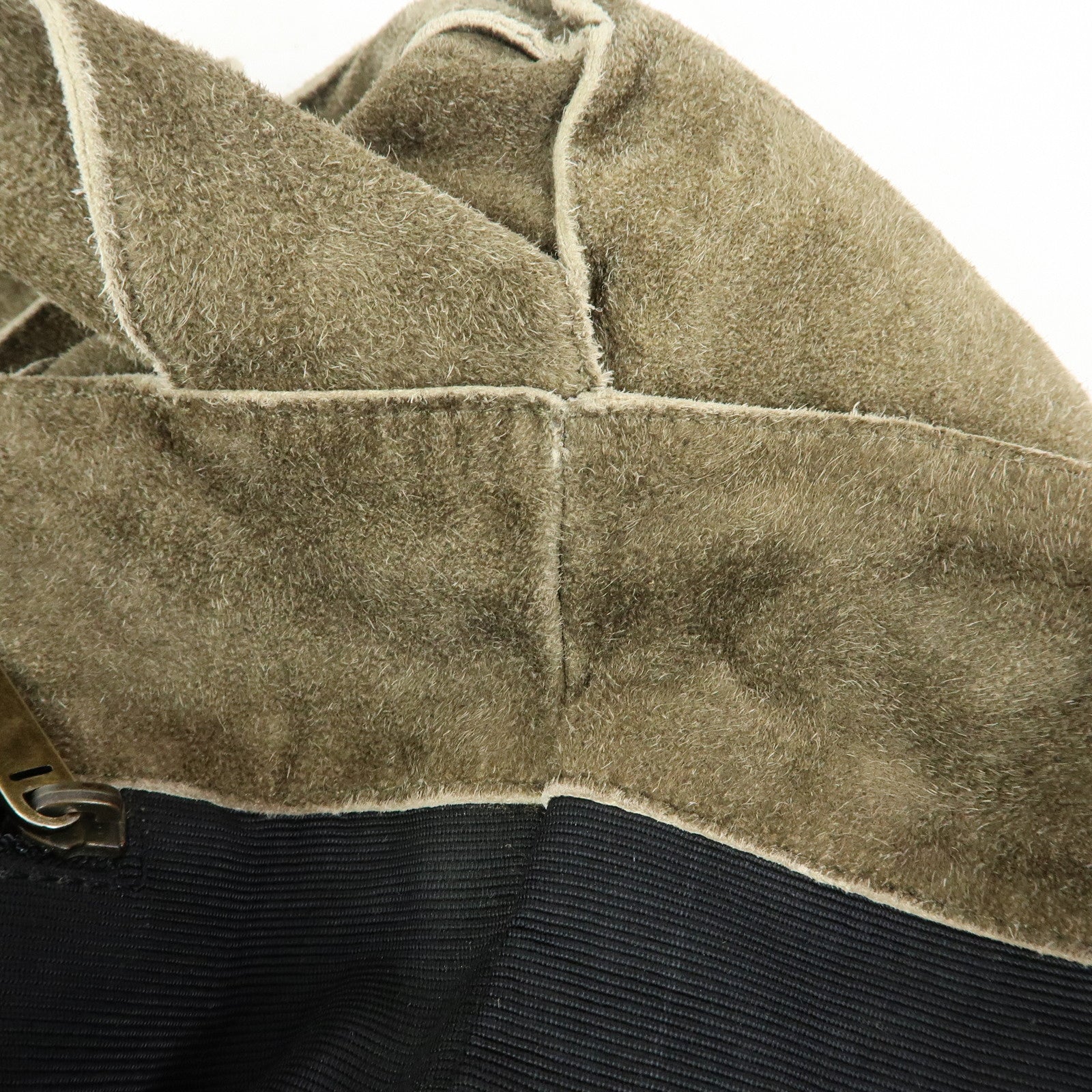 CHANEL Logo Suede Shoulder Bag Hand Bag Tote Bag Khaki