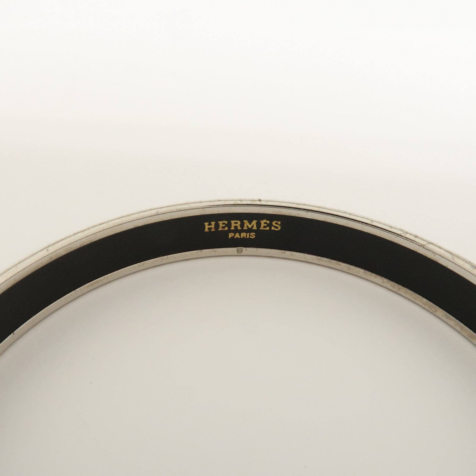 HERMES Email PM Metal Bracelet Bangle Black Silver