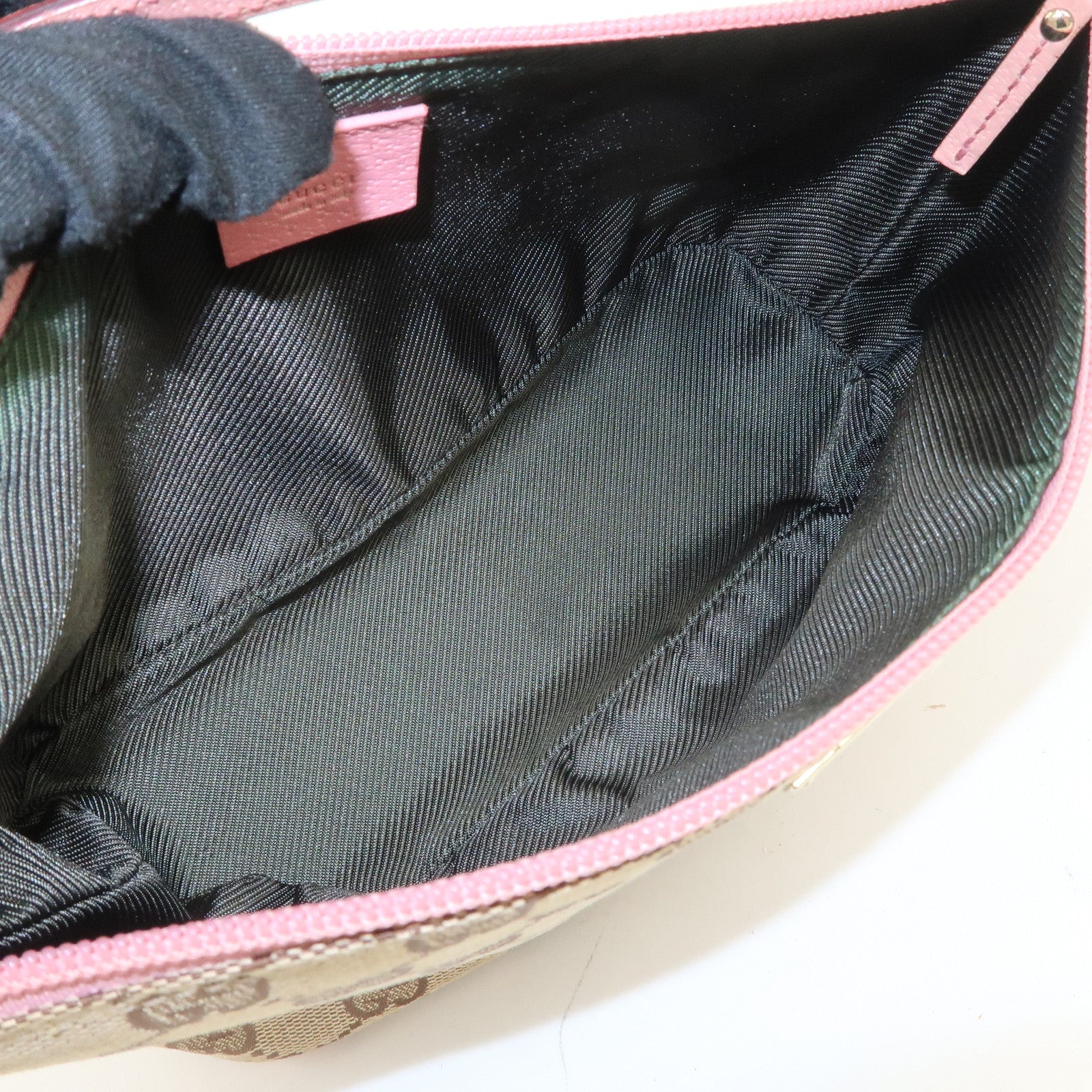 GUCCI Boat Bag GG Monogram Canvas Leather Hand Bag Brown Pink 07198