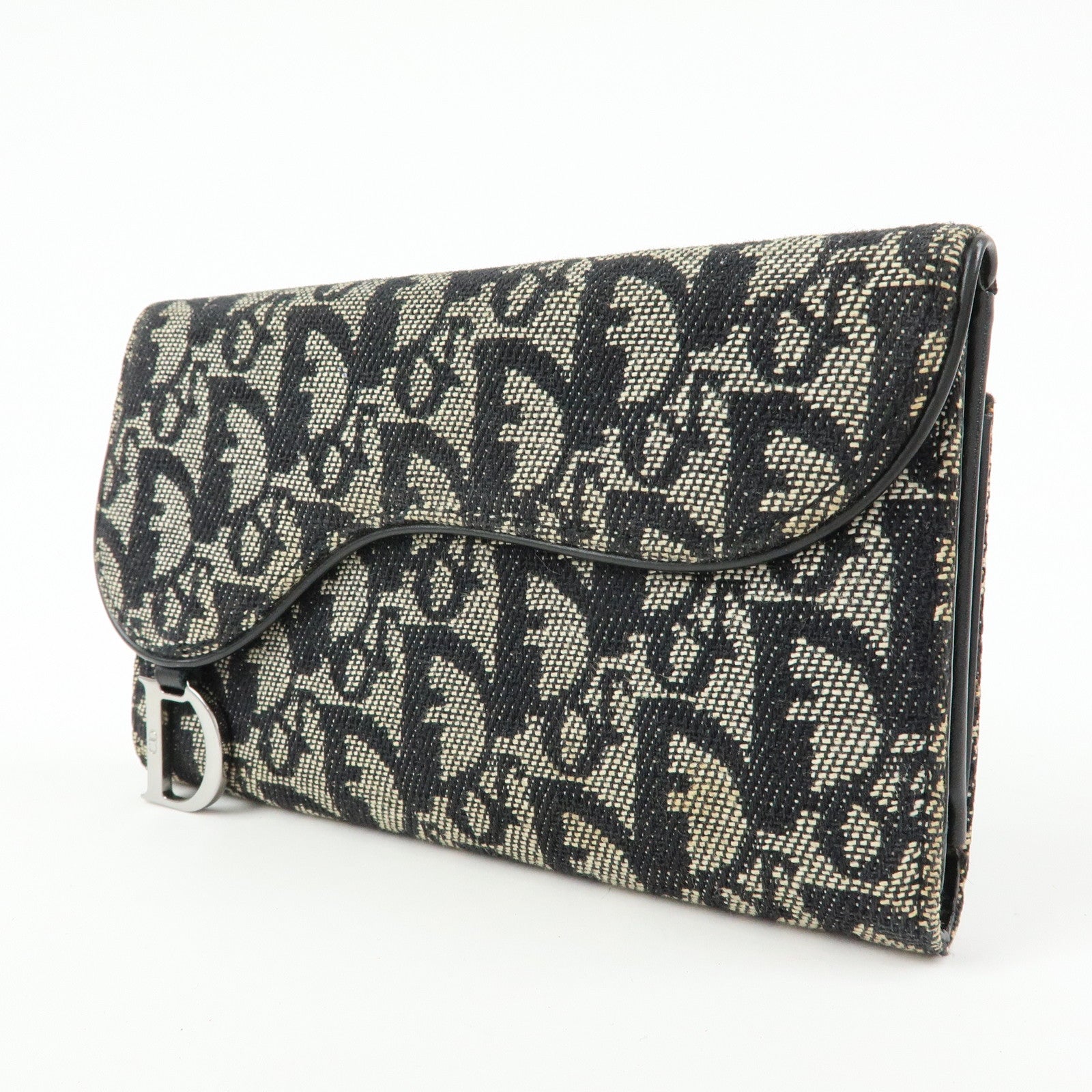 Christian Dior Oblique Jacquard Flap Long Wallet Navy White