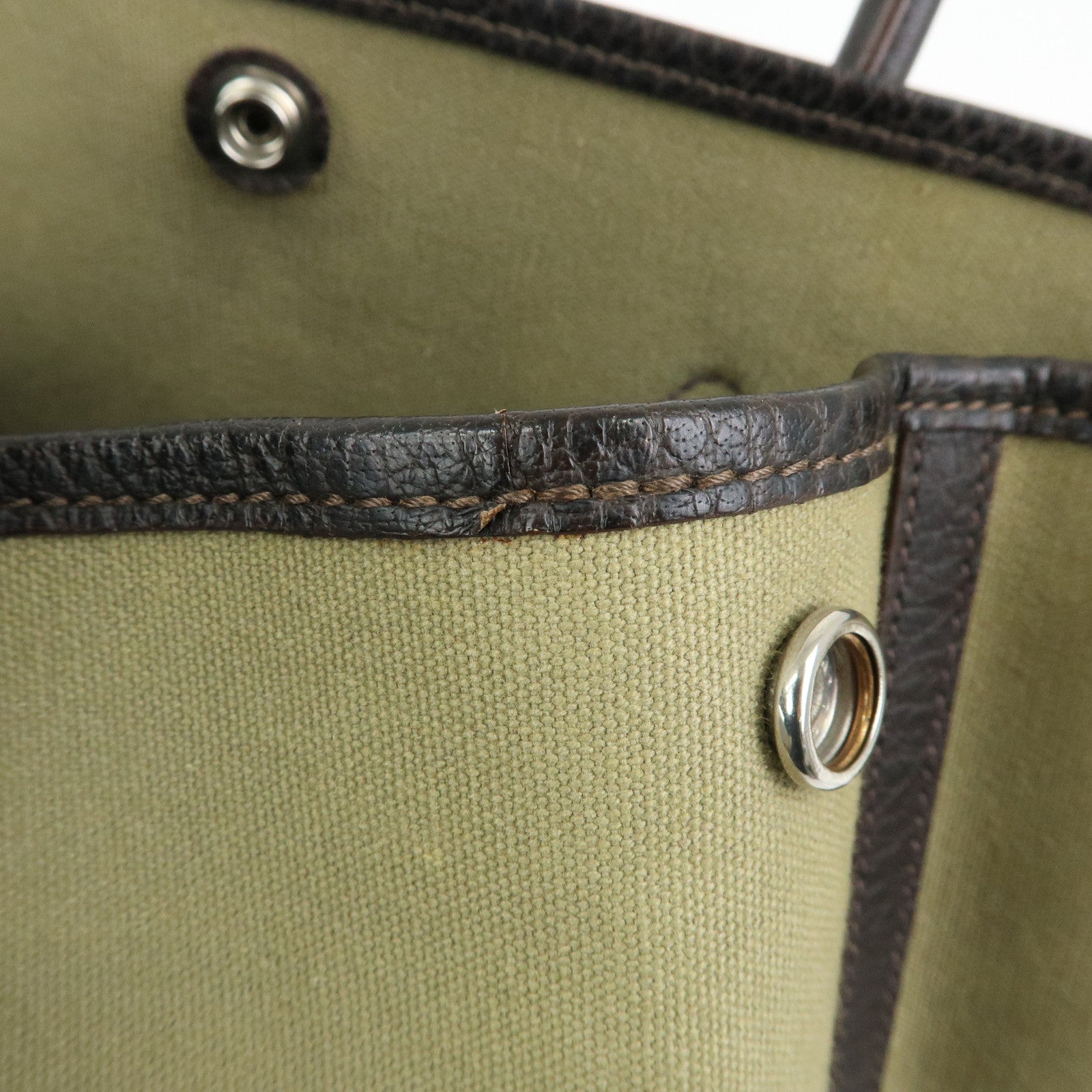 HERMES Toile Ash Negonda Garden Party PM □F Stamped Tote Bag Khaki
