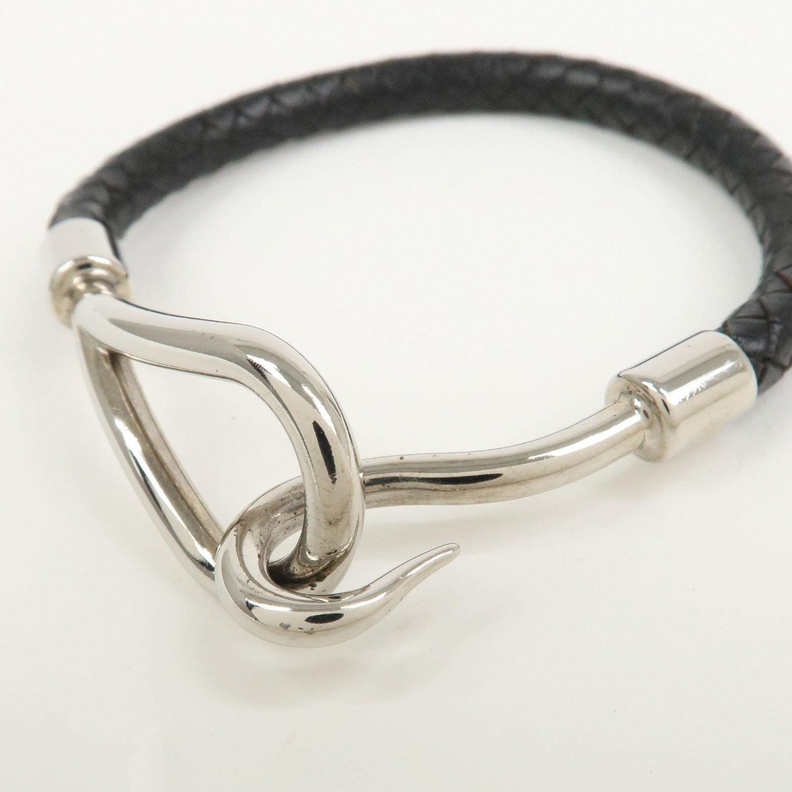 HERMES Jumbo Leather Metal Choker Bracelet Black