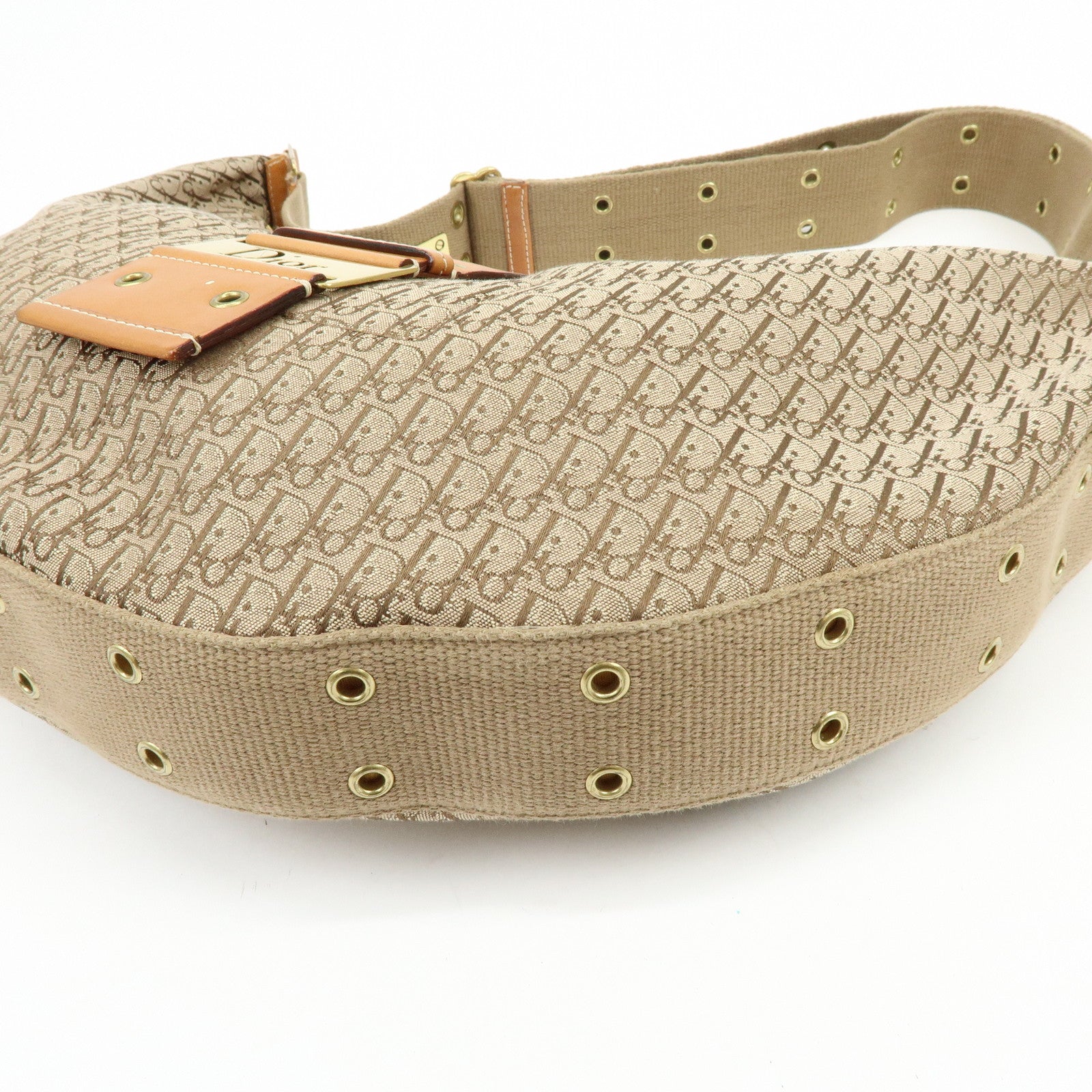 Christian Dior Trotter Canvas Leather Shoulder Crossbody Bag Beige