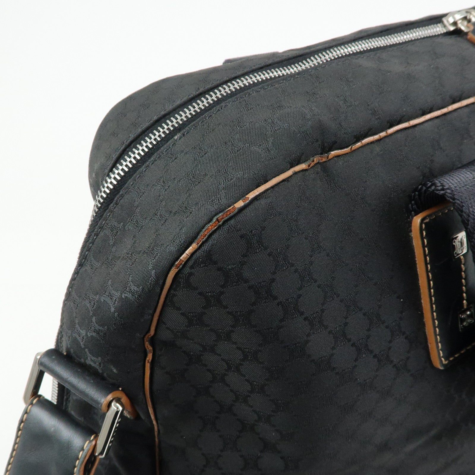 CELINE Macadam Canvas Leather Boston Bag Hand Bag Black