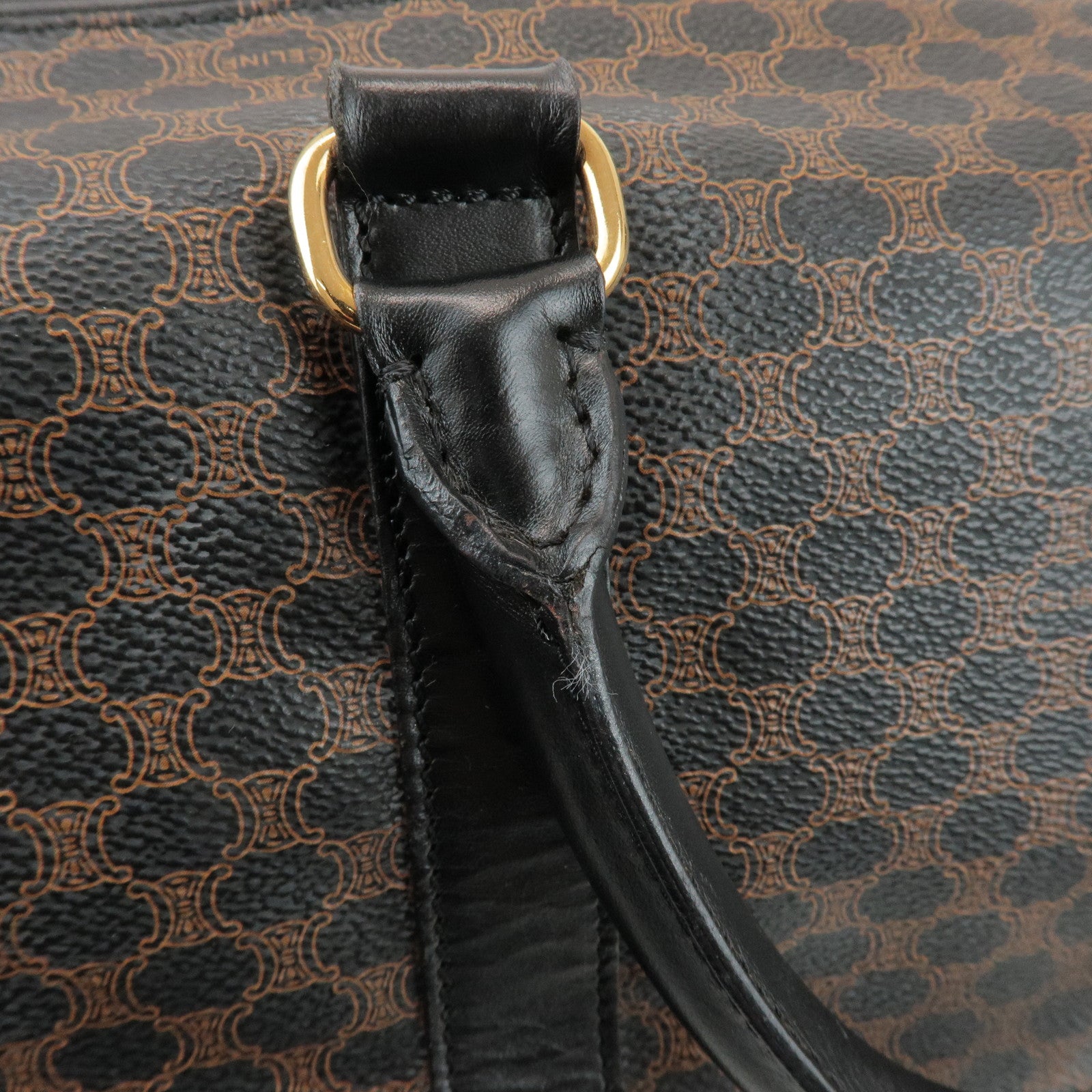 CELINE Macadam PVC Leather Boston Bag Hand Bag Black Brown