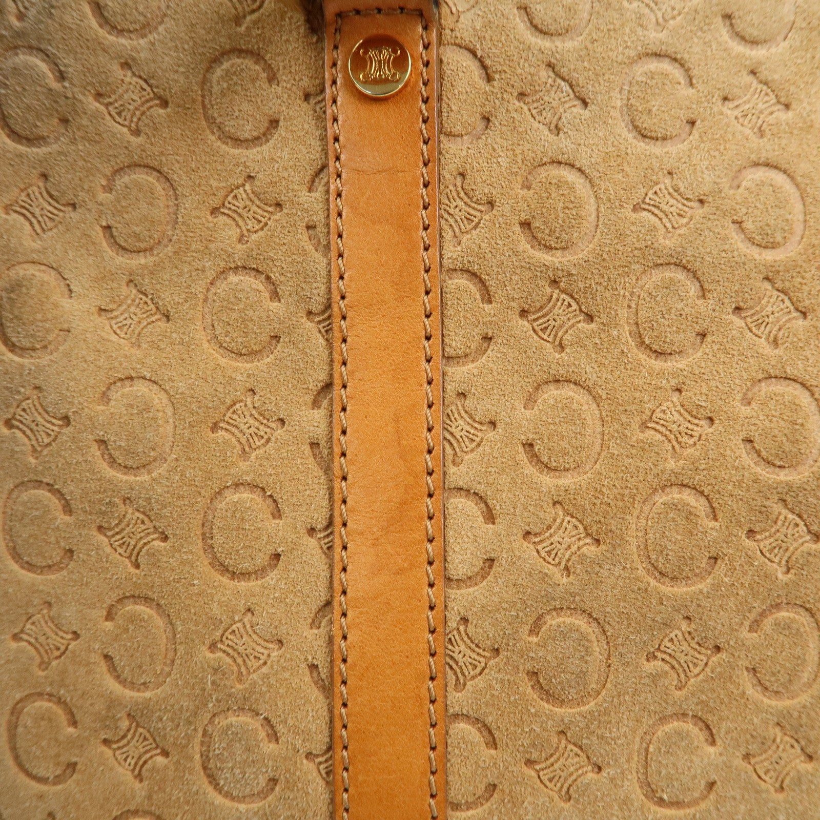 CELINE C Macadam Suede Leather Hand Bag Tote Bag Brown Gold HDW