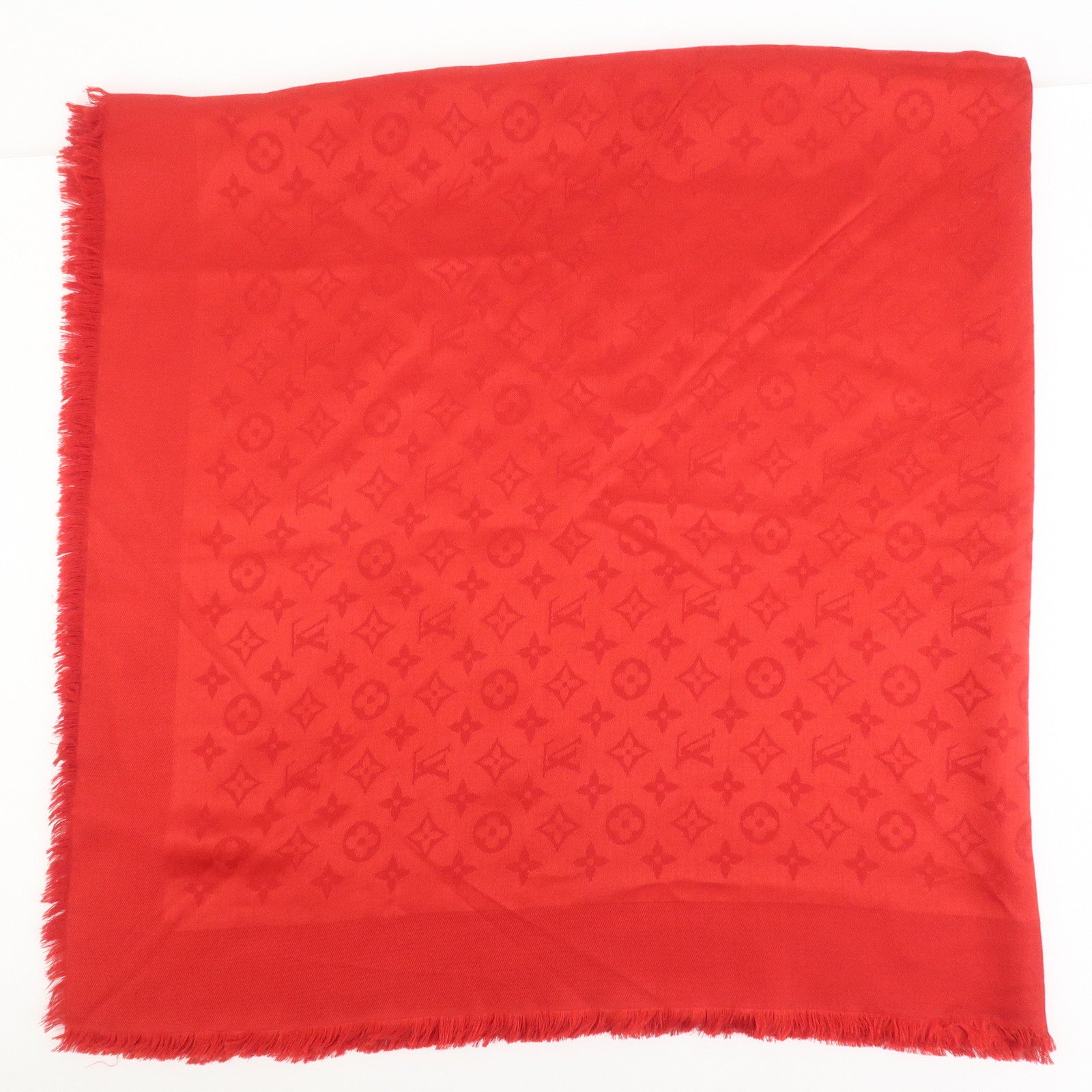 Louis Vuitton Monogram Shawl Silk Wool Large Scarf Red M72237