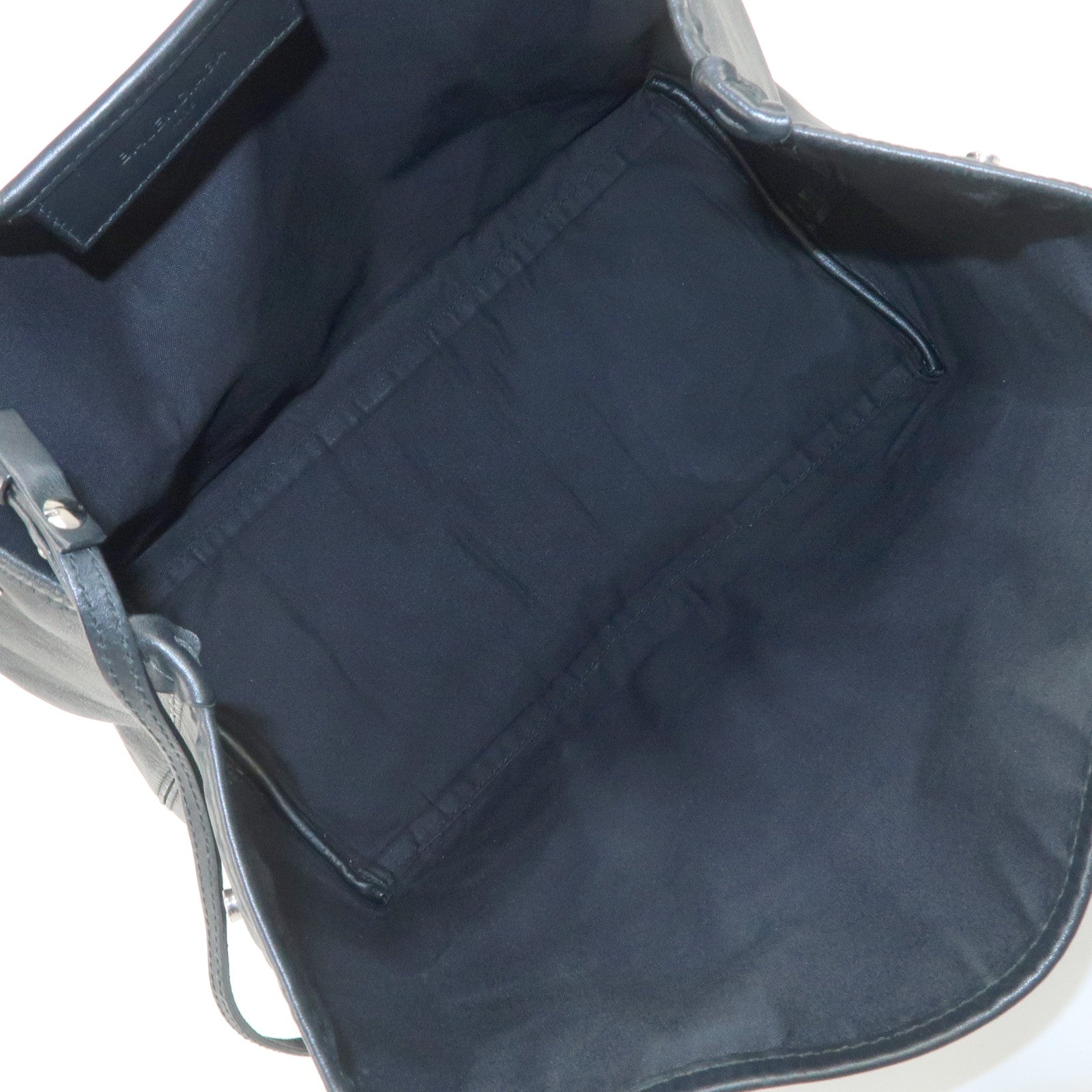 BALENCIAGA Leather Navy Cabas S Tote Bag Hand Bag Black 339933 Used