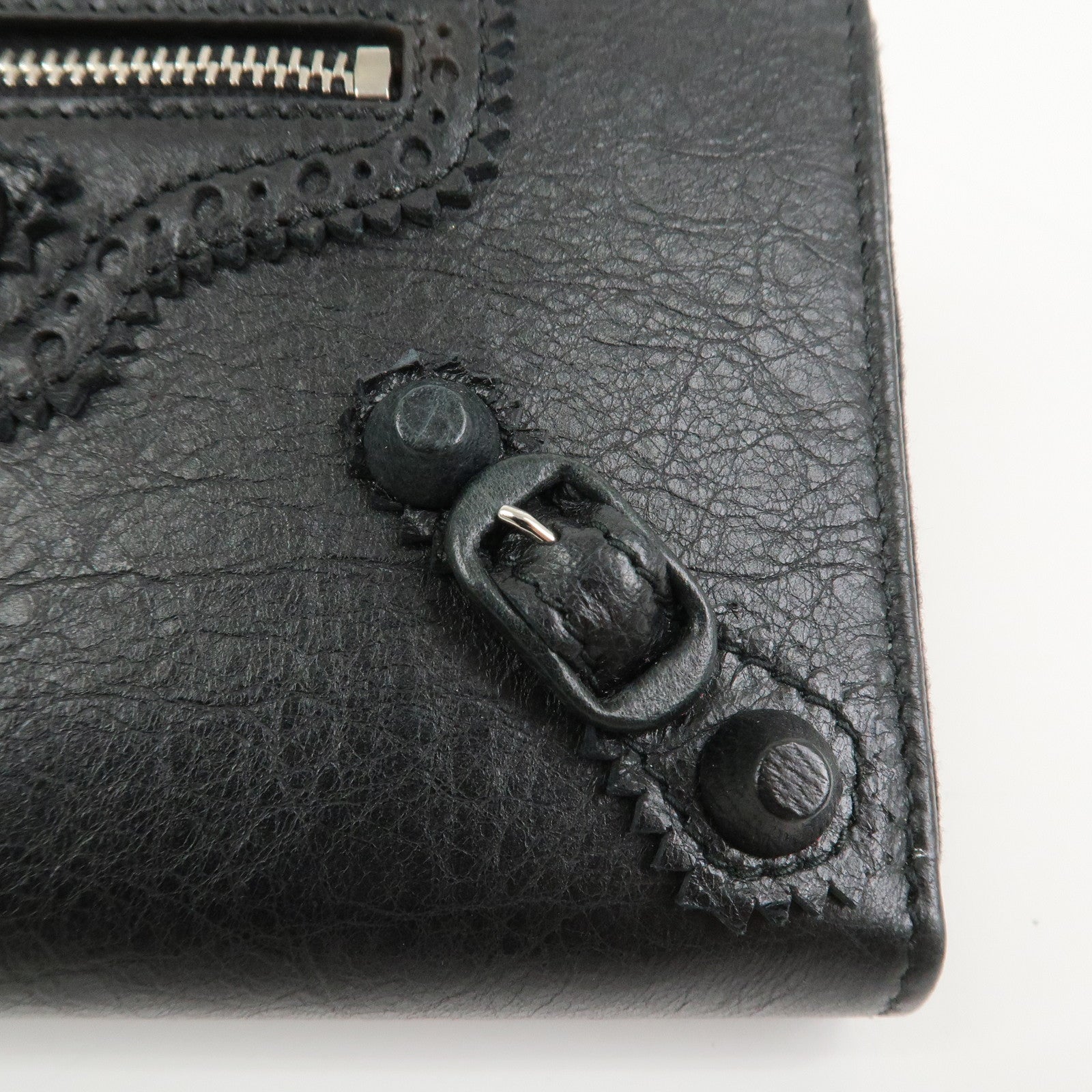 BALENCIAGA Giant Continental Leather Round Zippy Long Wallet Black