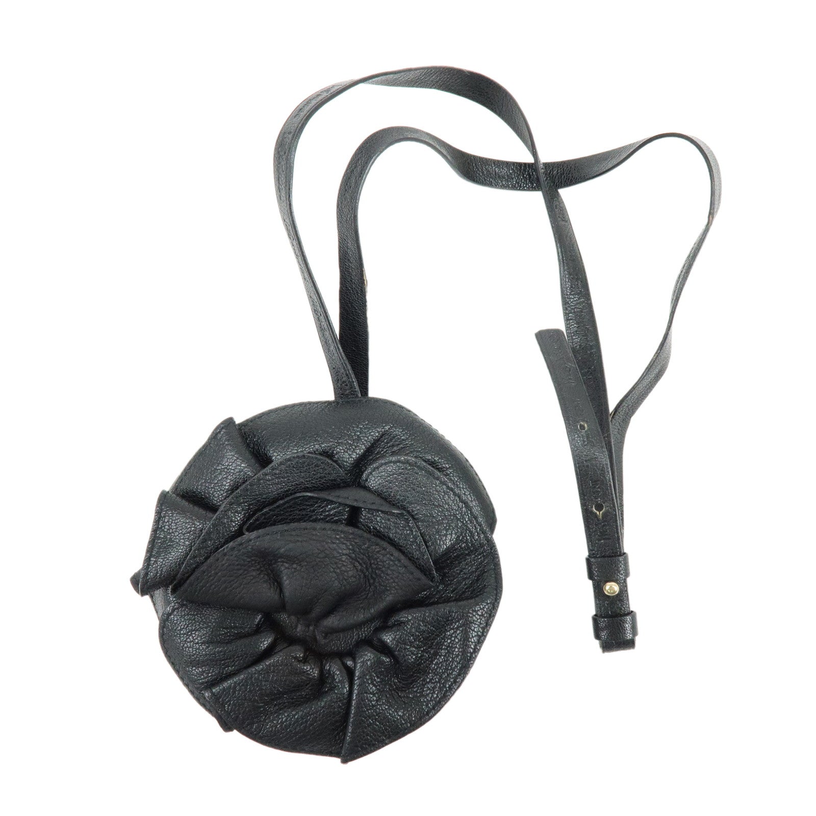 SAINT RAURENT PARIS Nadja Leather Shoulder Pouch Flower Motif Black
