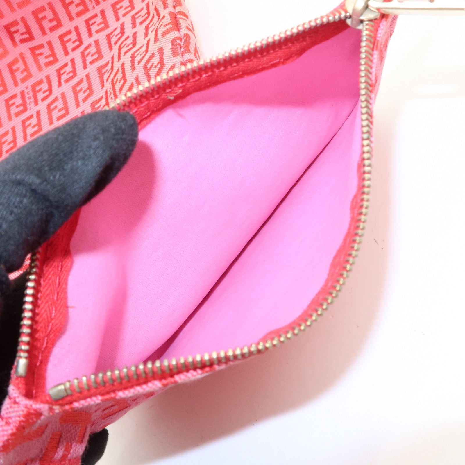 FENDI Zucchino Canvas Leather Tote Bag Shoulder Bag Red Pink 8BH005