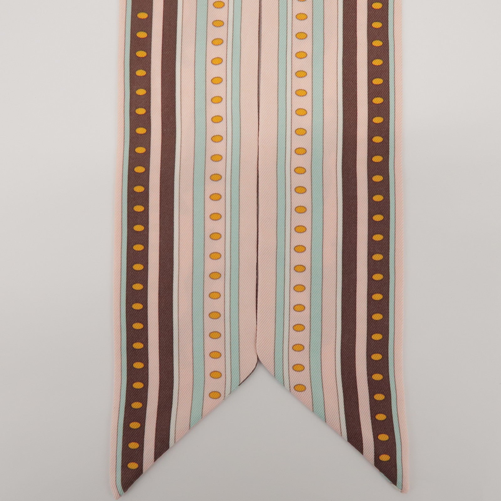 HERMES Twilly 100% Silk Scarf Sequence Pink Brown