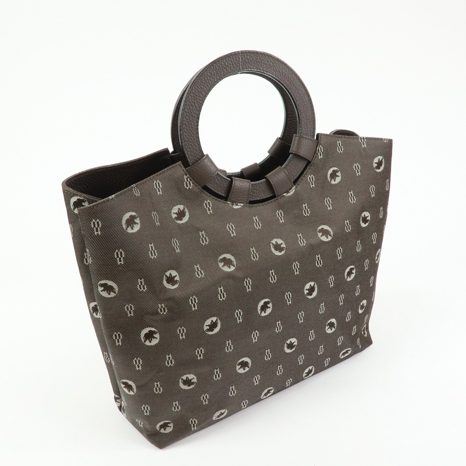 HUNTING WORLD Material Canvas Leather Hand Bag Tote Bag Dark Brown