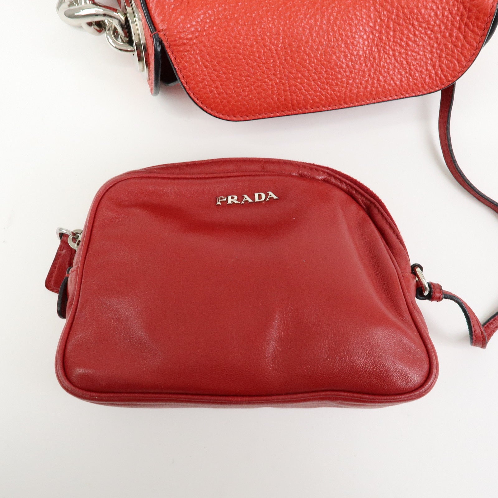 PRADA Grommet Leather Chain Shoulder Bag Hand Bag Red
