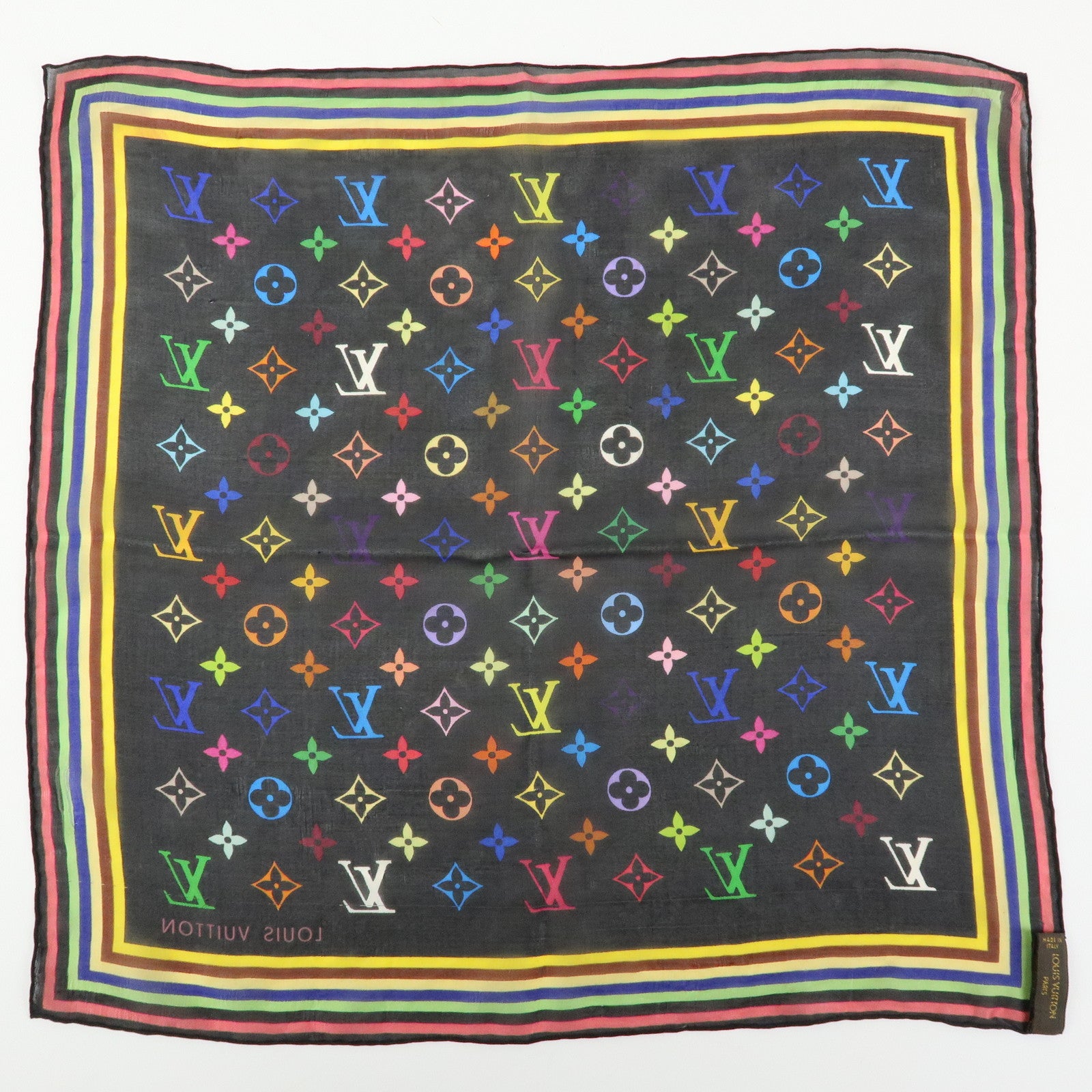 Louis Vuitton Monogram Silk 100% Scarf Multicolor Noir Black