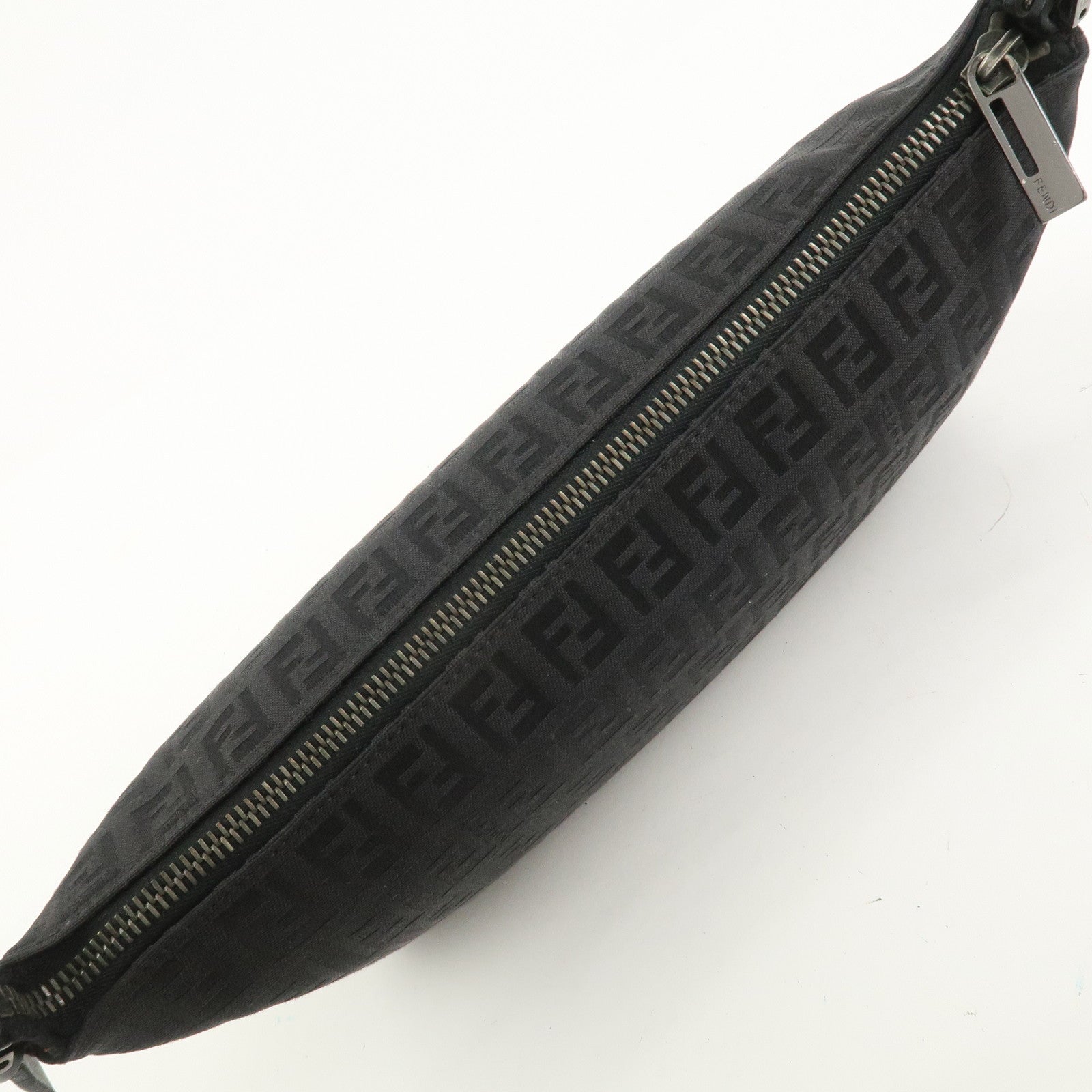 FENDI Zucchino Canvas Leather Shoulder Bag Hand Bag Black