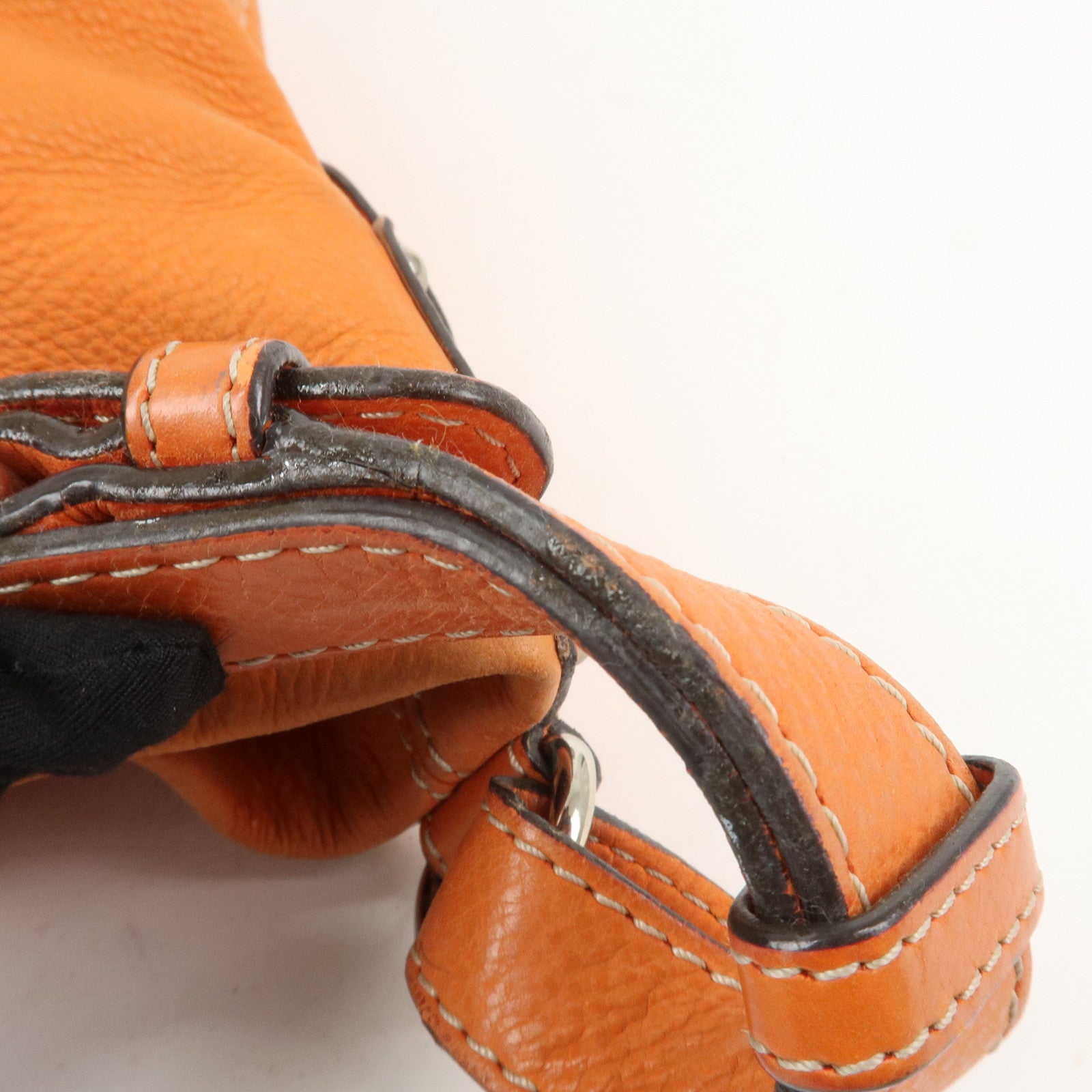 LOEWE Anagram Logo Leather Shoulder Bag Hand Bag Orange