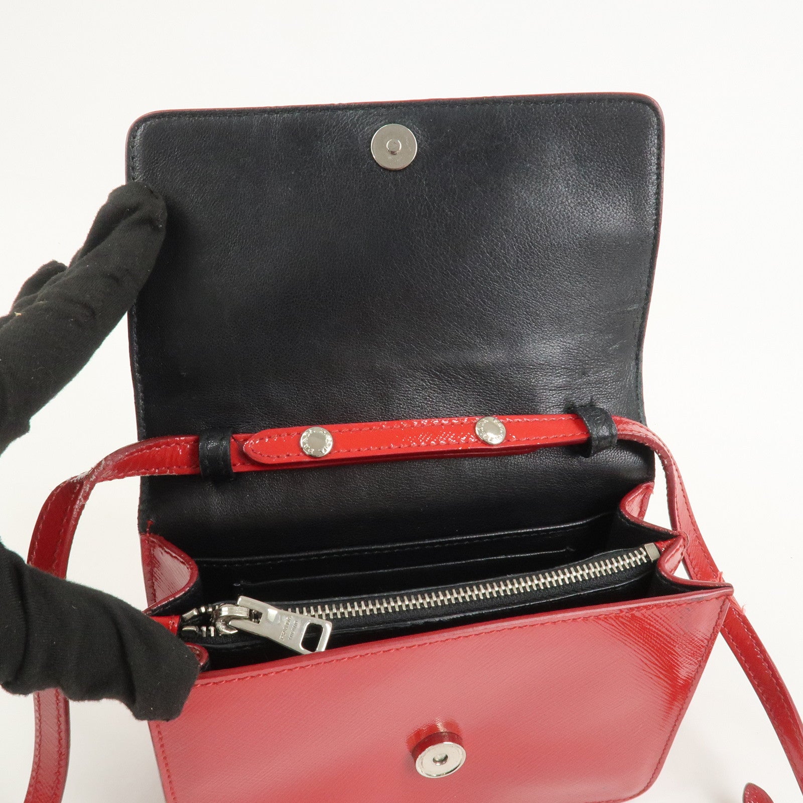 PRADA Saffiano Leather 2Way Mini Shoulder Bag Clutch Bag Red BT1031