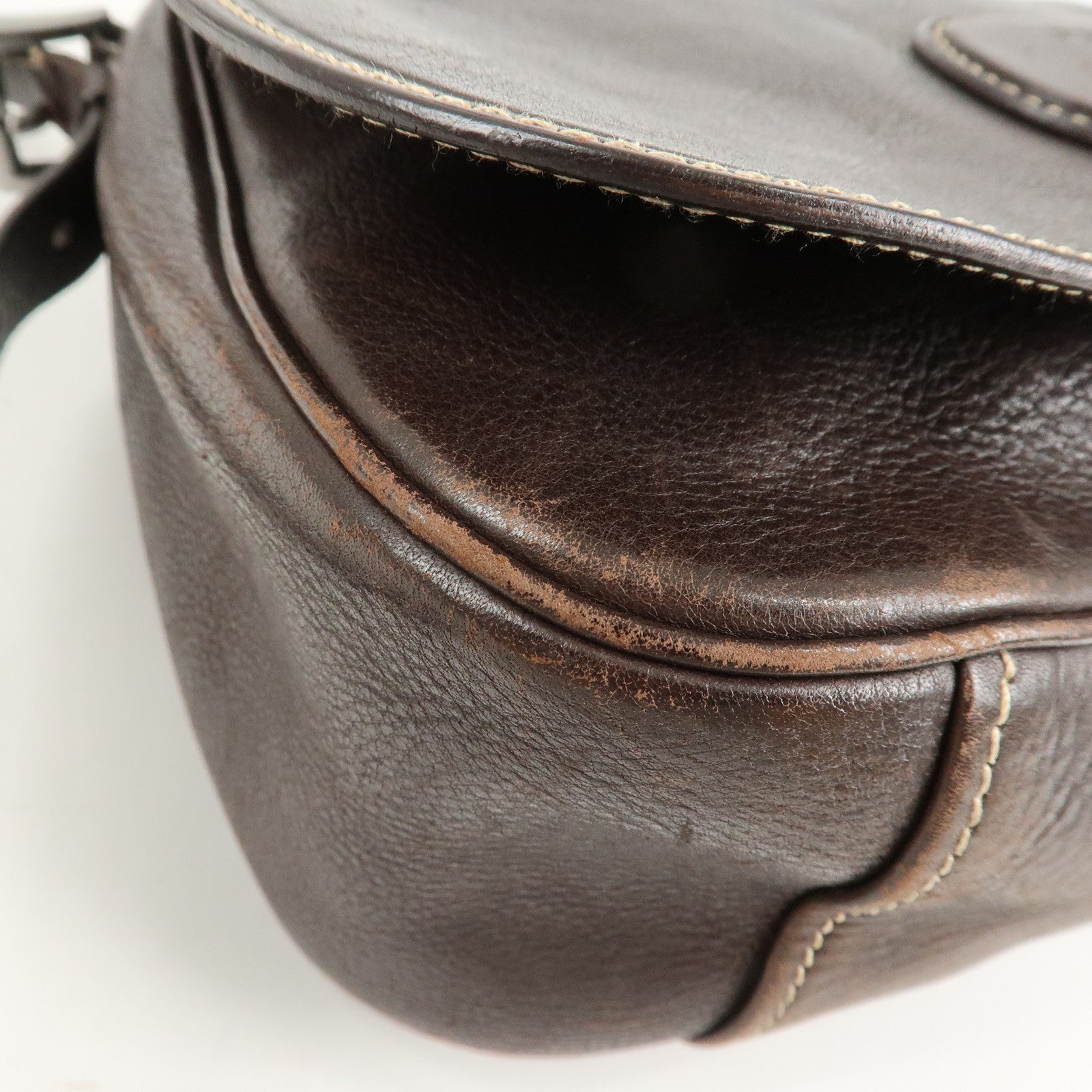 PRADA Logo Leather Shoulder Bag Crossbody Bag Brown