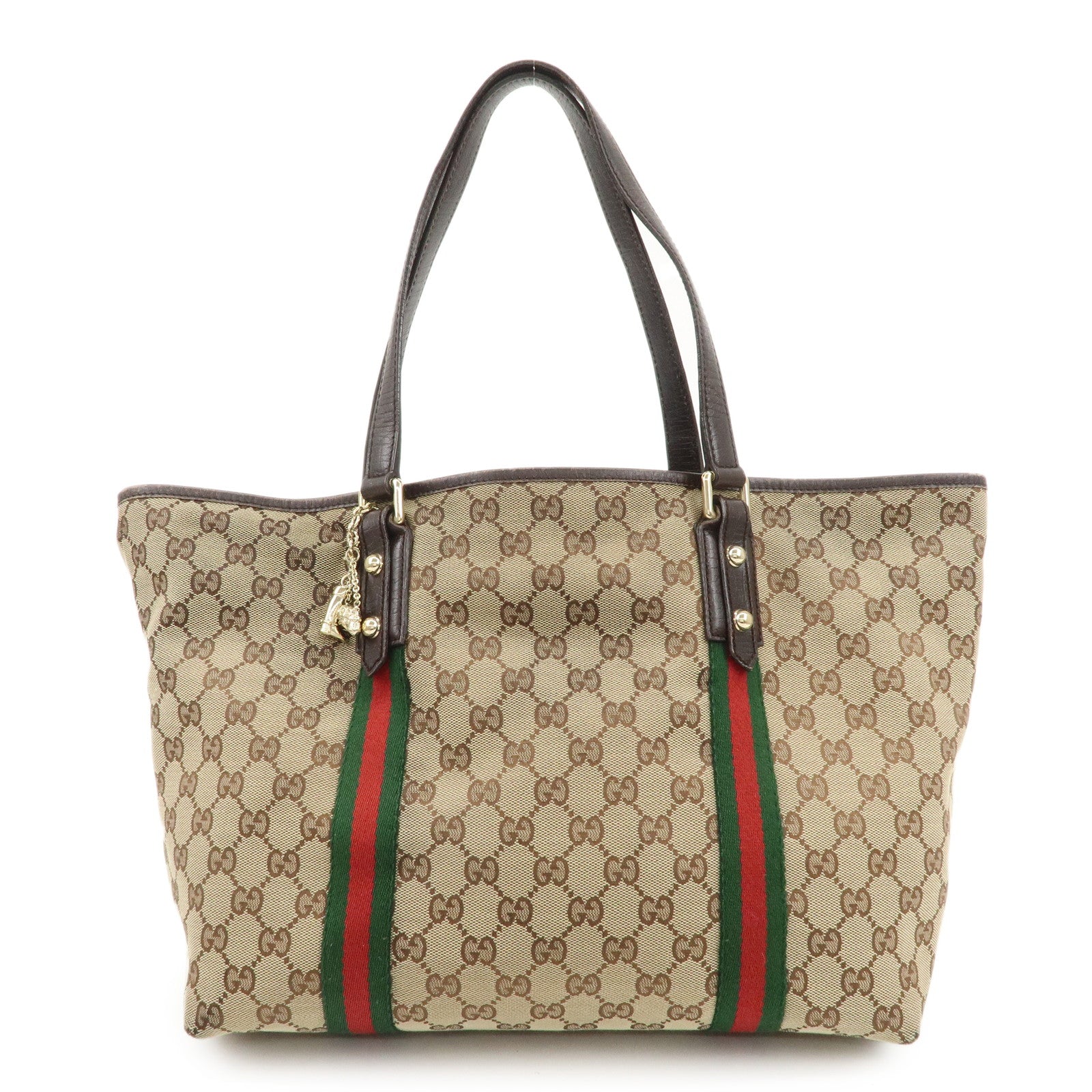 GUCCI Sherry GG Canvas Leather Tote Bag Beige Brown 139260