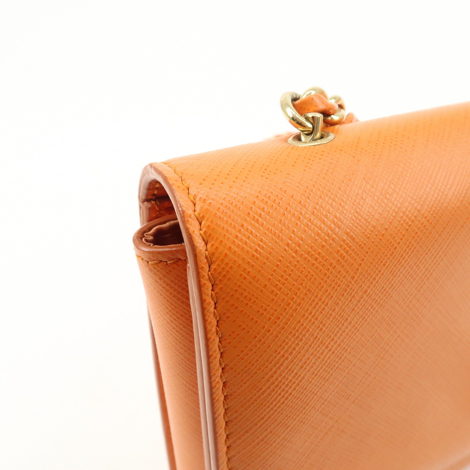 Ferragamo Vara Ribbon Leather Chain Shoulder Bag Hand Bag Orange