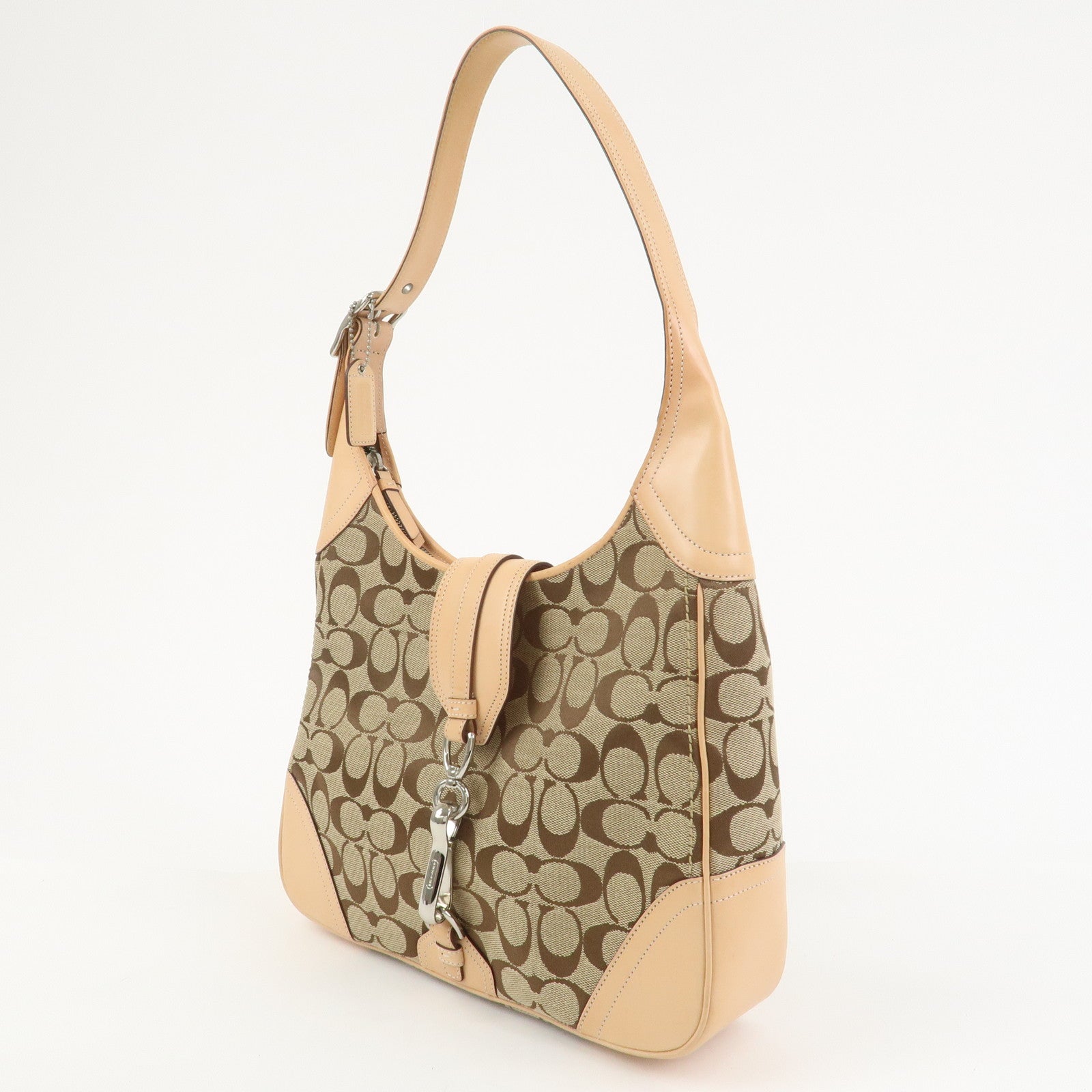 COACH Signature Canvas Leather Shoulder Bag Hand Bag Beige