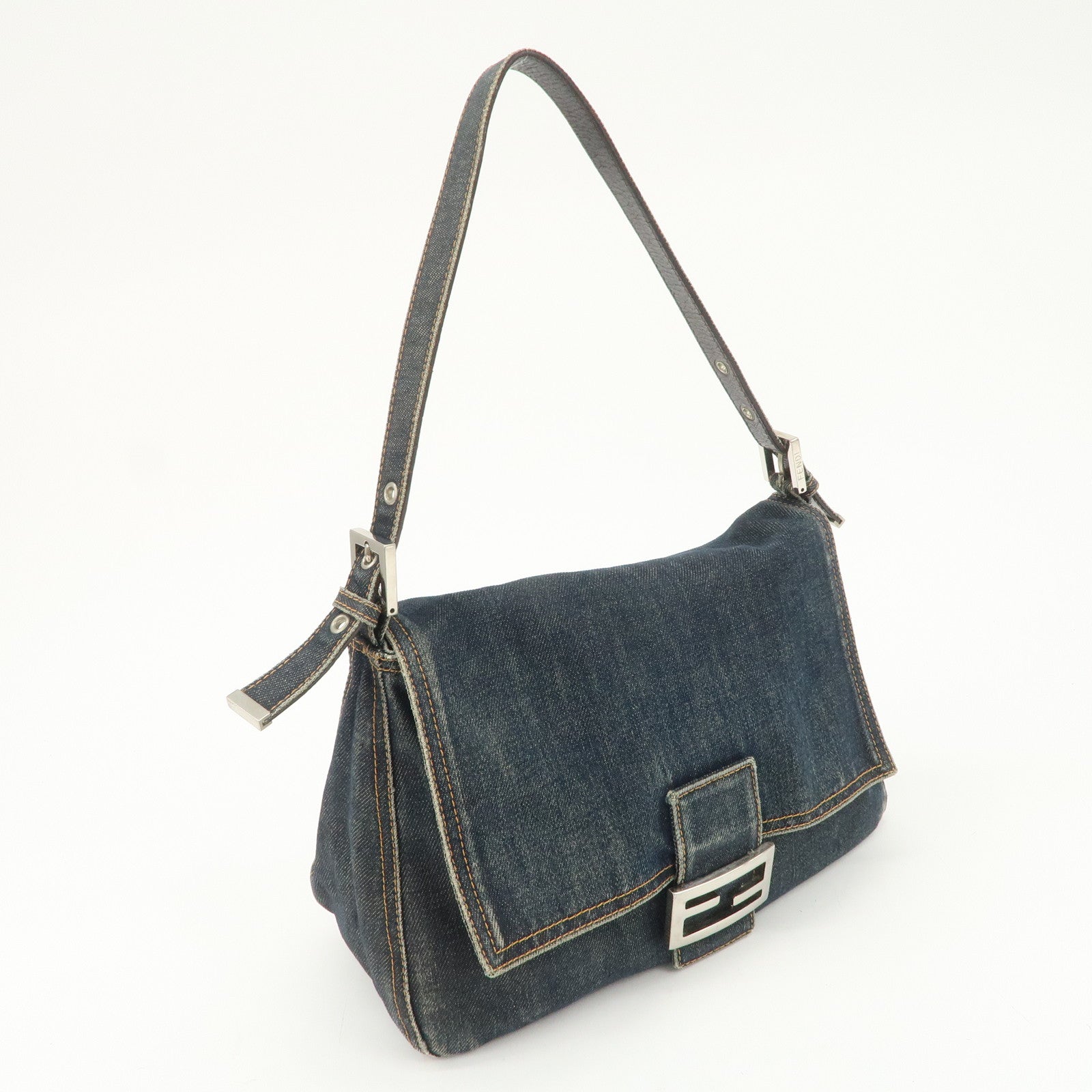 FENDI Mamma Baguette Denim Leather Shoulder Bag Hand Bag 26325
