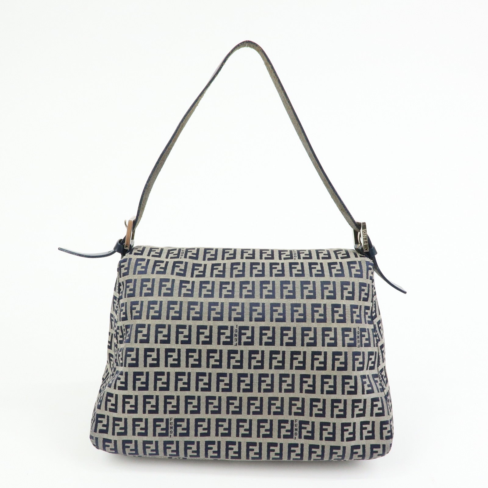 FENDI Mamma Baguette Zucchino Canvas Shoulder Bag Navy 26325