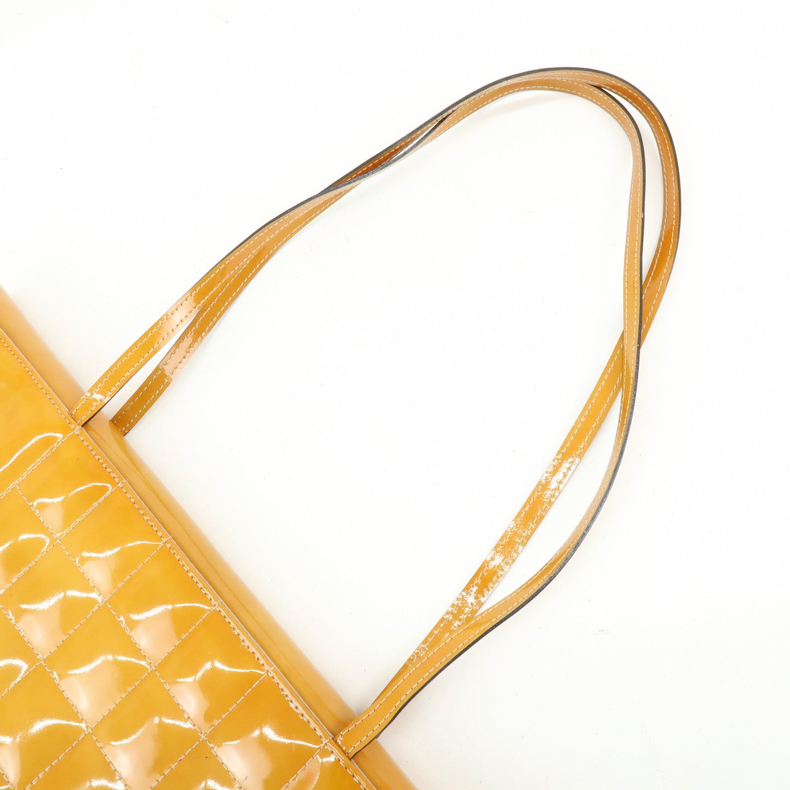 CHANEL Chocolate Bar Patent Leather Shoulder Bag Hand Bag Orange