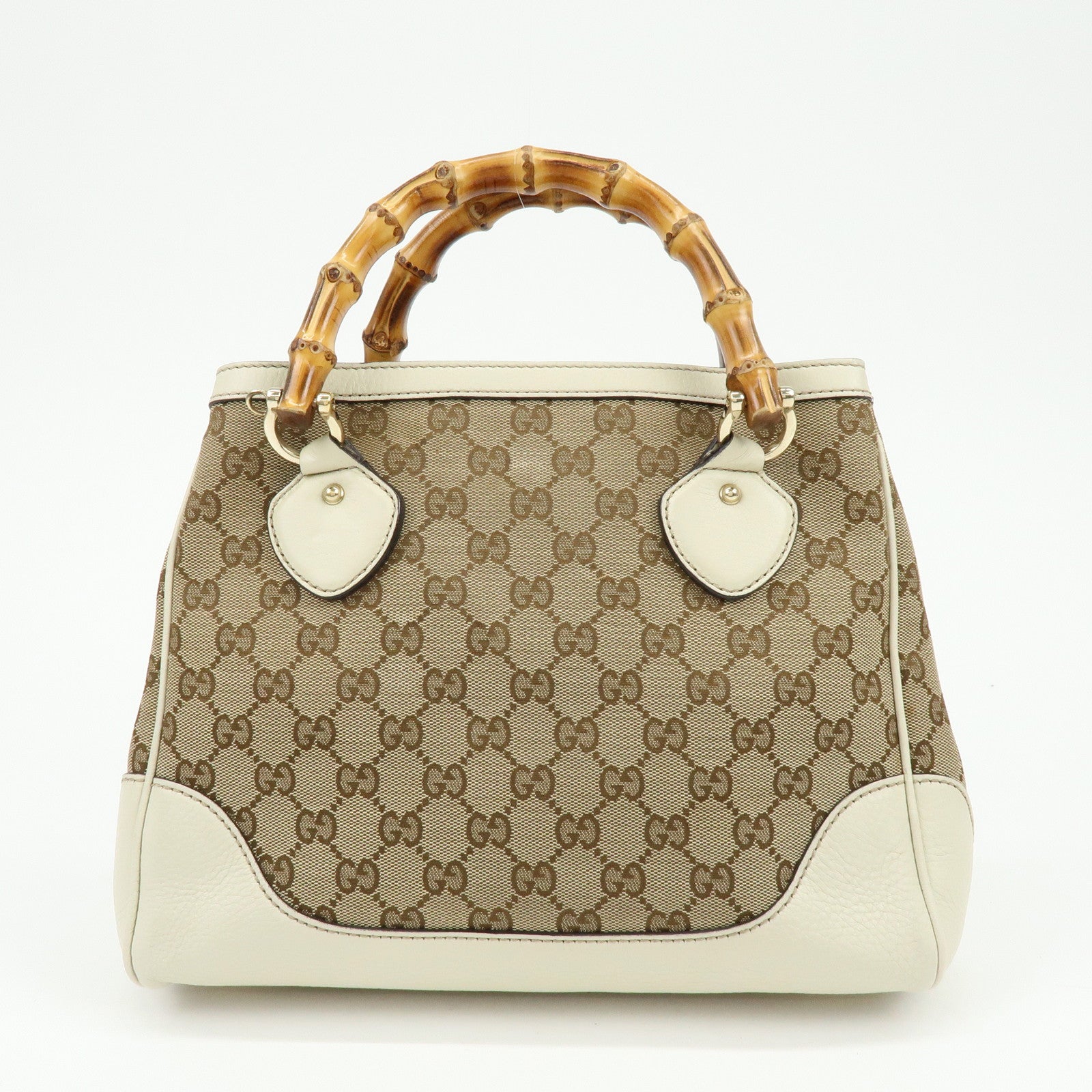 GUCCI Bamboo GG Canvas Leather 2Way Hand Shoulder Bag White 308360