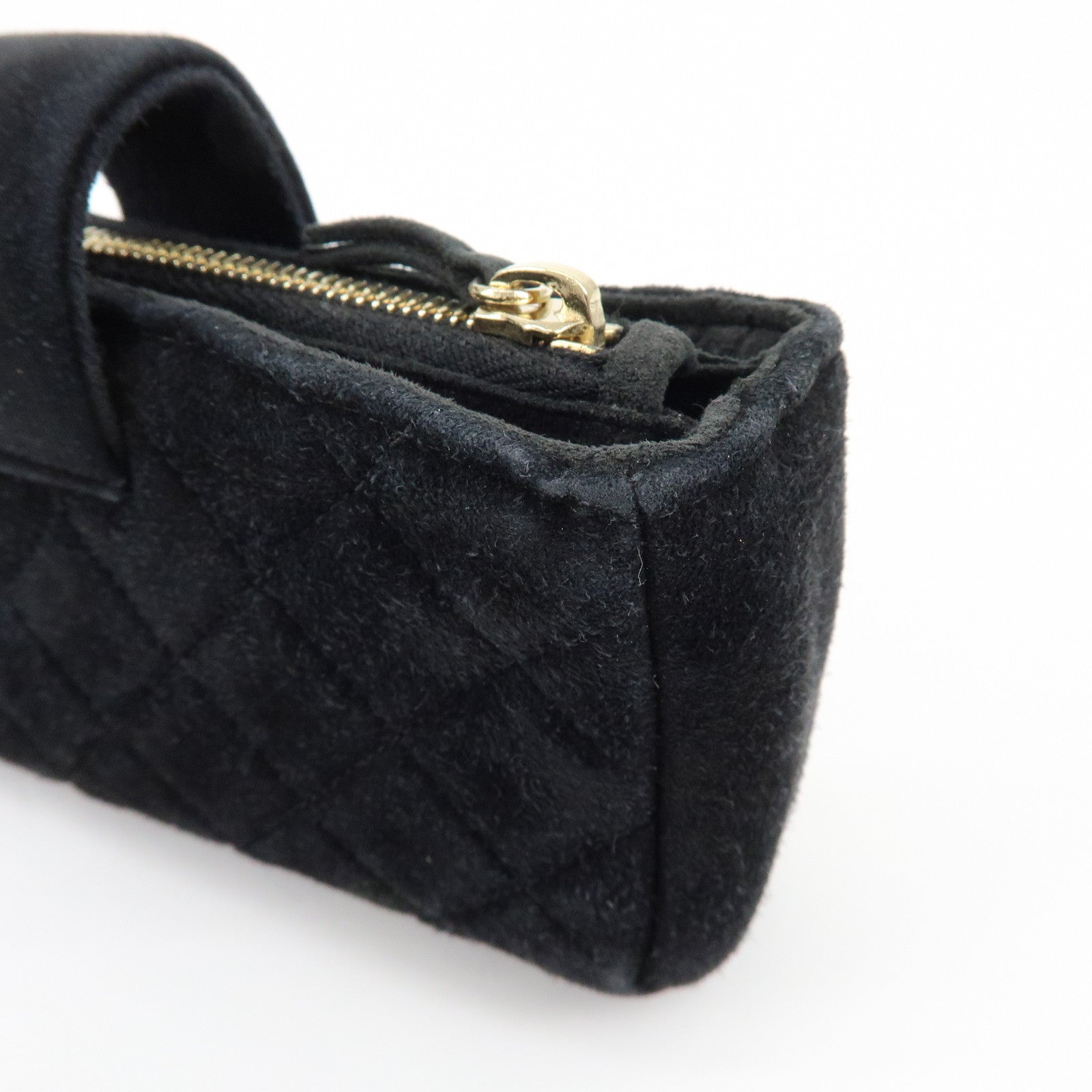 CHANEL Matelasse COCO Mark Suede Cosmetic Makeup Pouch Black