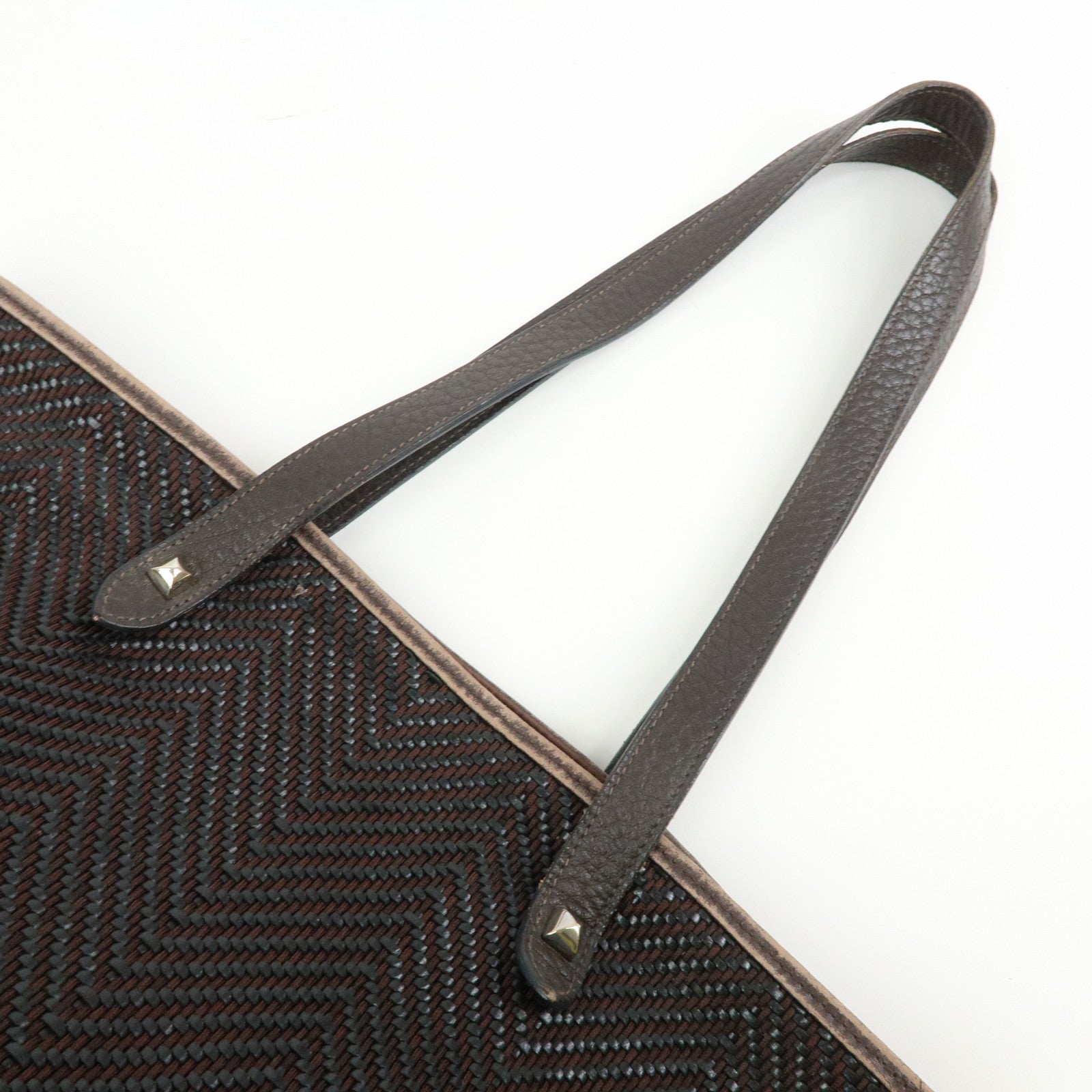 HERMES Amedaba Diago GM Polyester Leather Tote Bag Brown Black