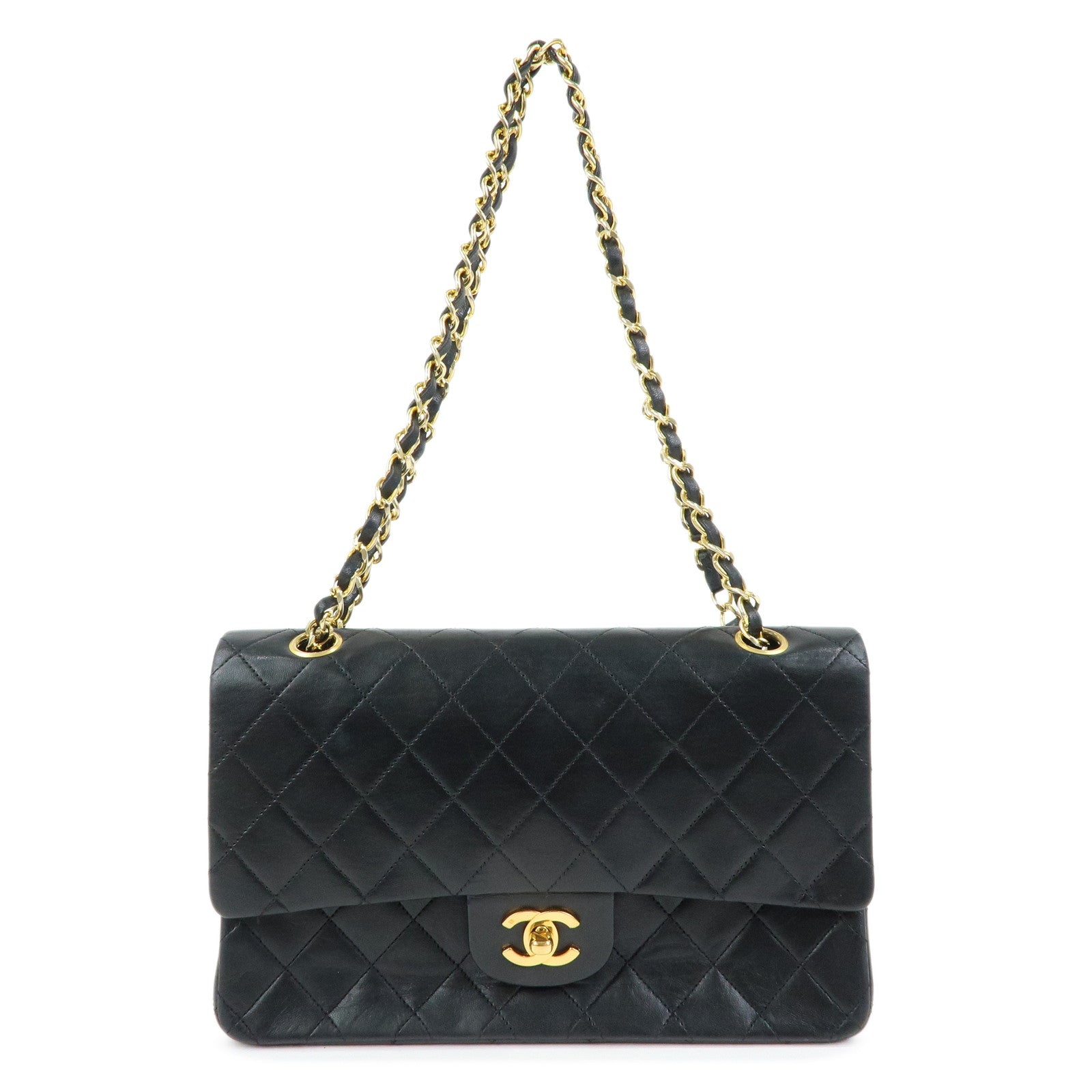 CHANEL Matelasse 25 Double Flap Chain Shoulder Bag Black A01112