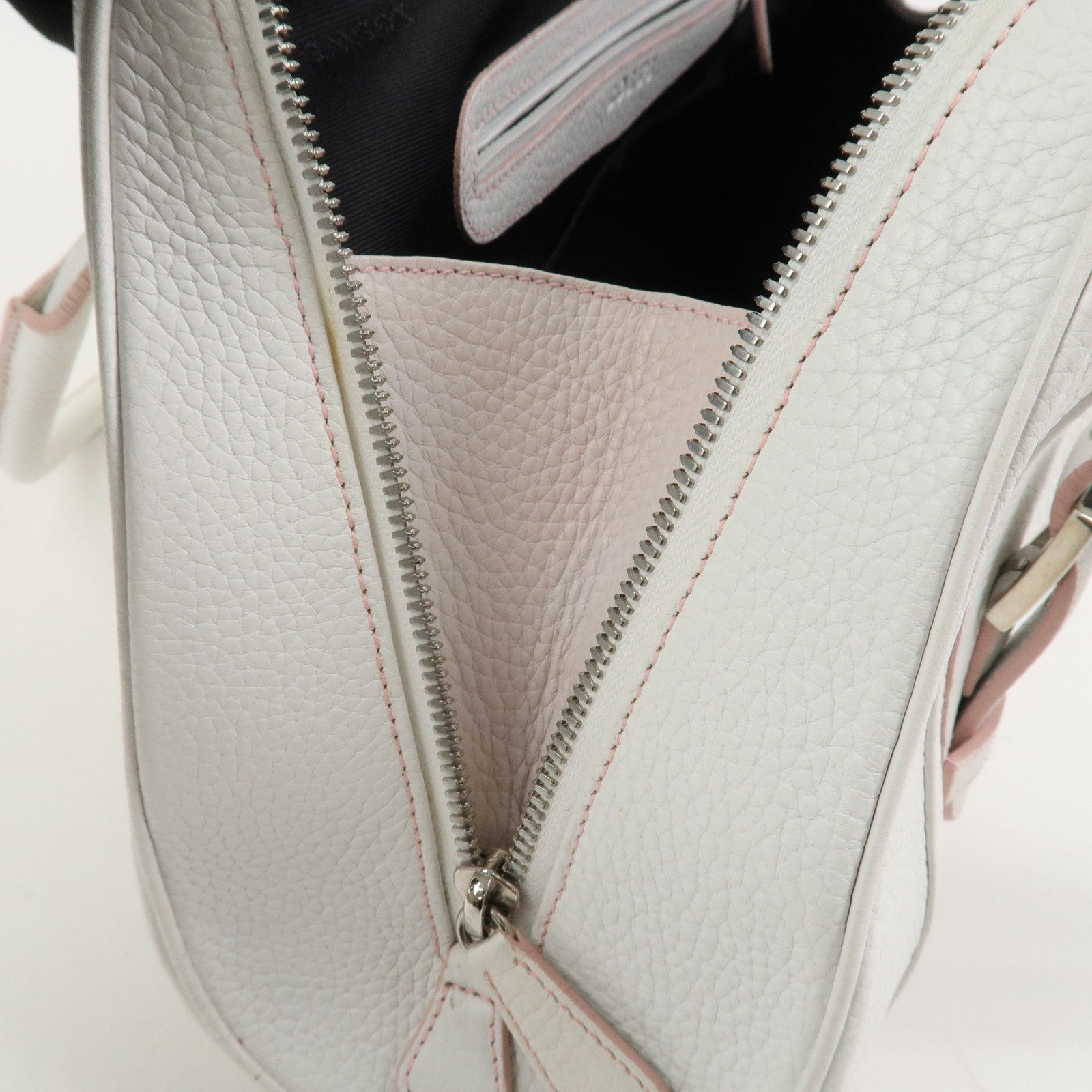 LOEWE Logo Senda Leather Shoulder Bag Boston Bag White Pink