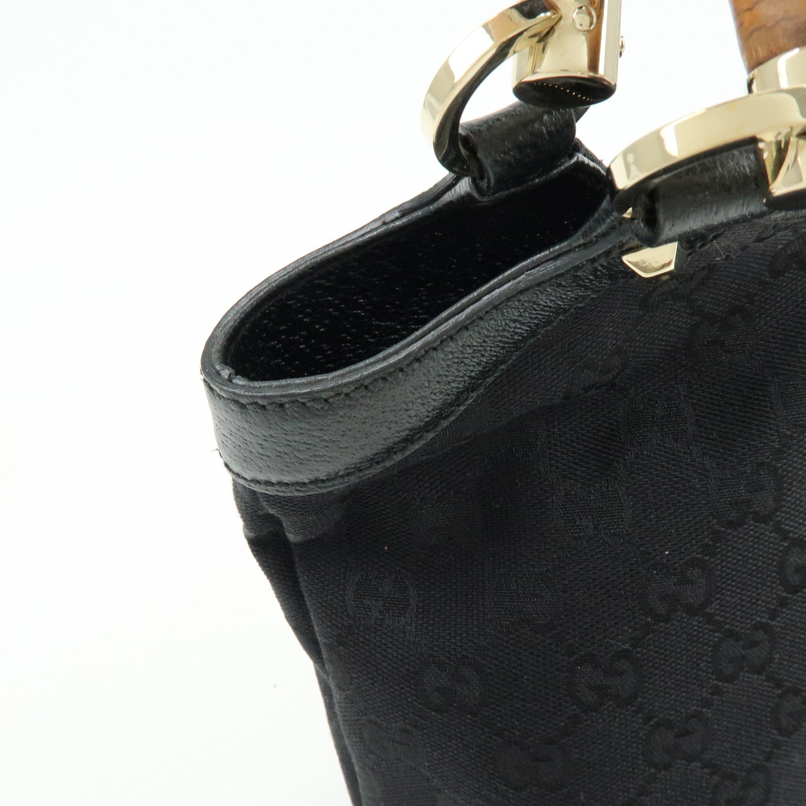 GUCCI Bamboo GG Canvas Leather Hand Bag Tote Bag Black 140203