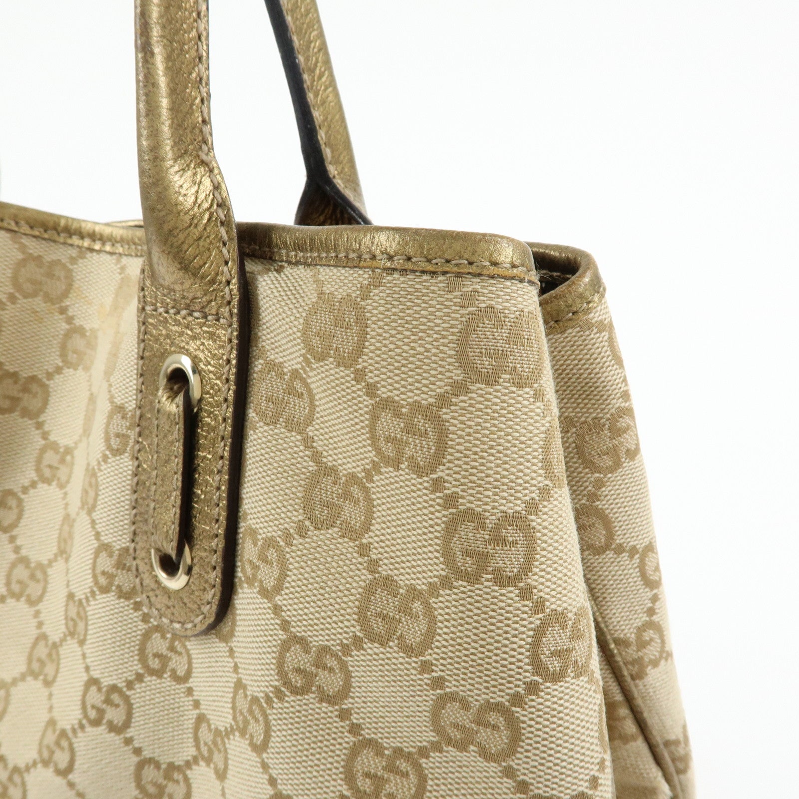 GUCCI Princy GG Canvas Leather Tote Shoulder Bag Beige Gold 163805
