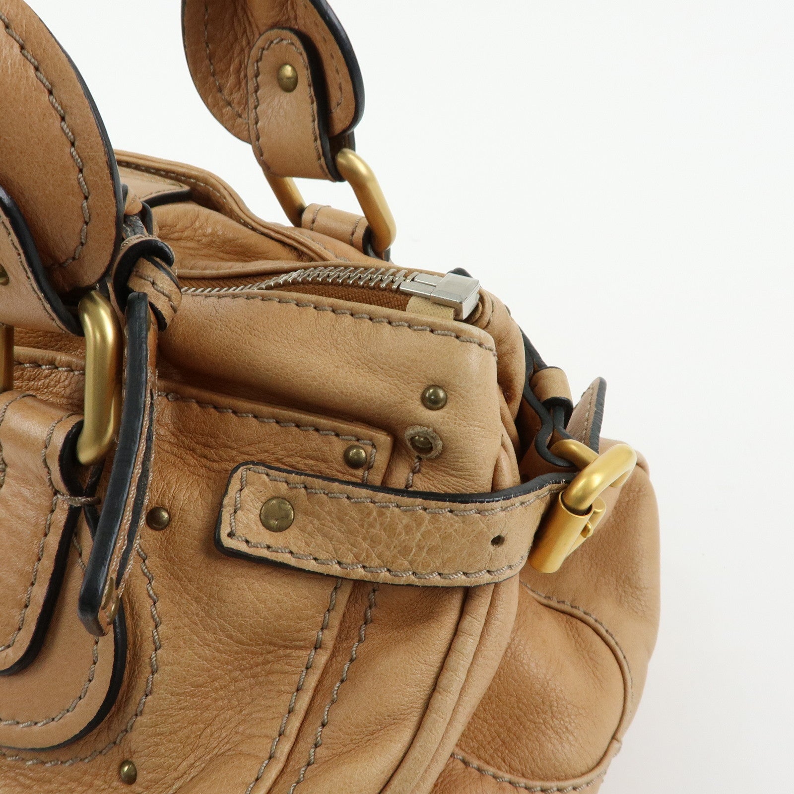 Chloe Paddington Leather Medium Shoulder Bag Boston Bag Light Brown