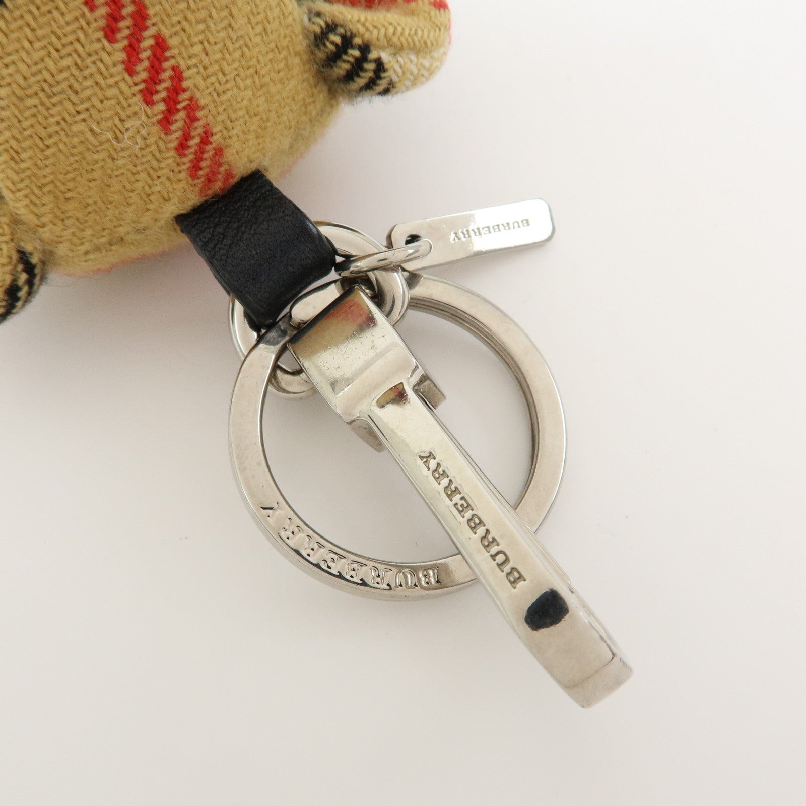 BURBERRY Nova Paid Canvas Bag Charm Key Holder Thomas Bear Beige