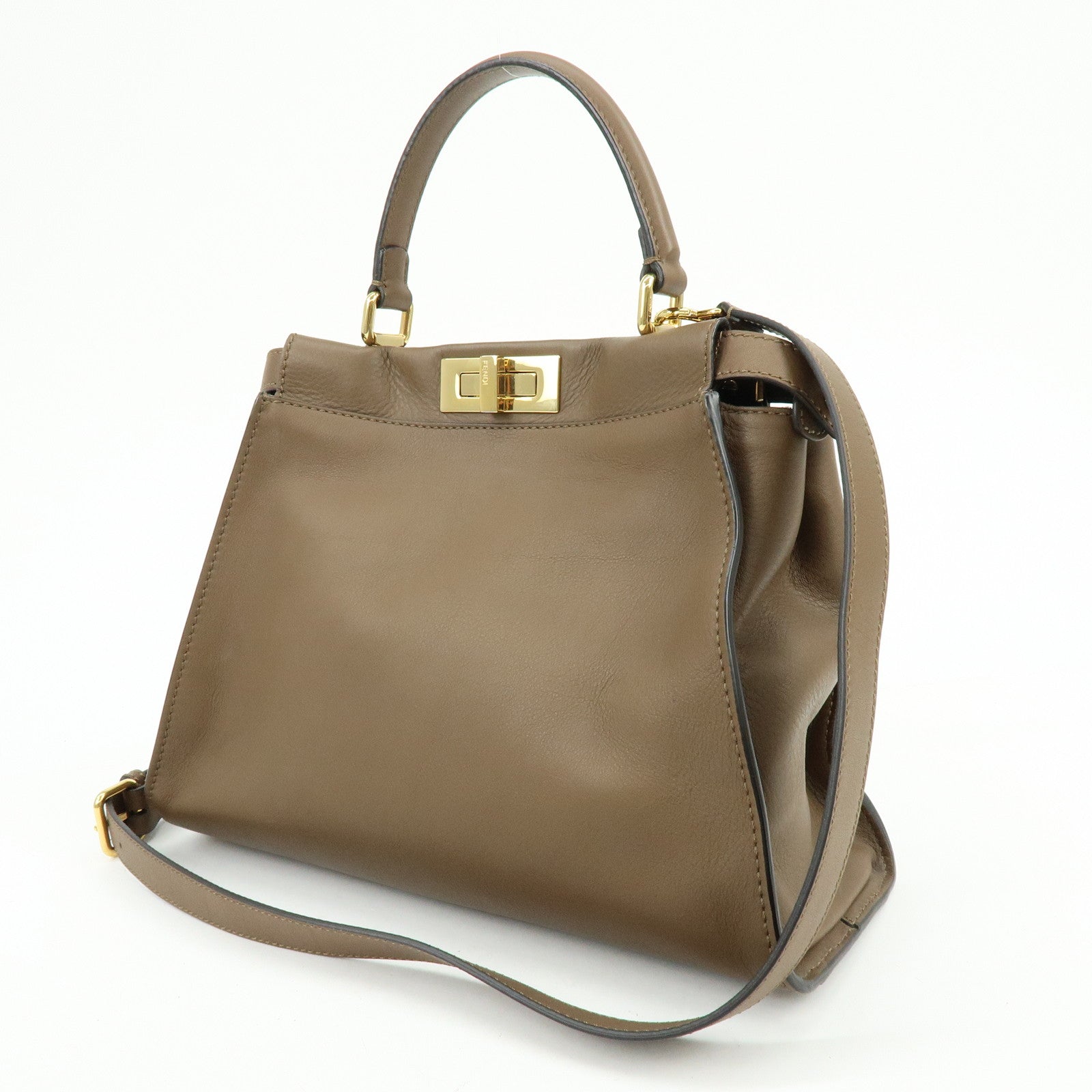 FENDI Peekaboo Leather 2Way Bag Hand Shoulder Bag Brown 8BN290