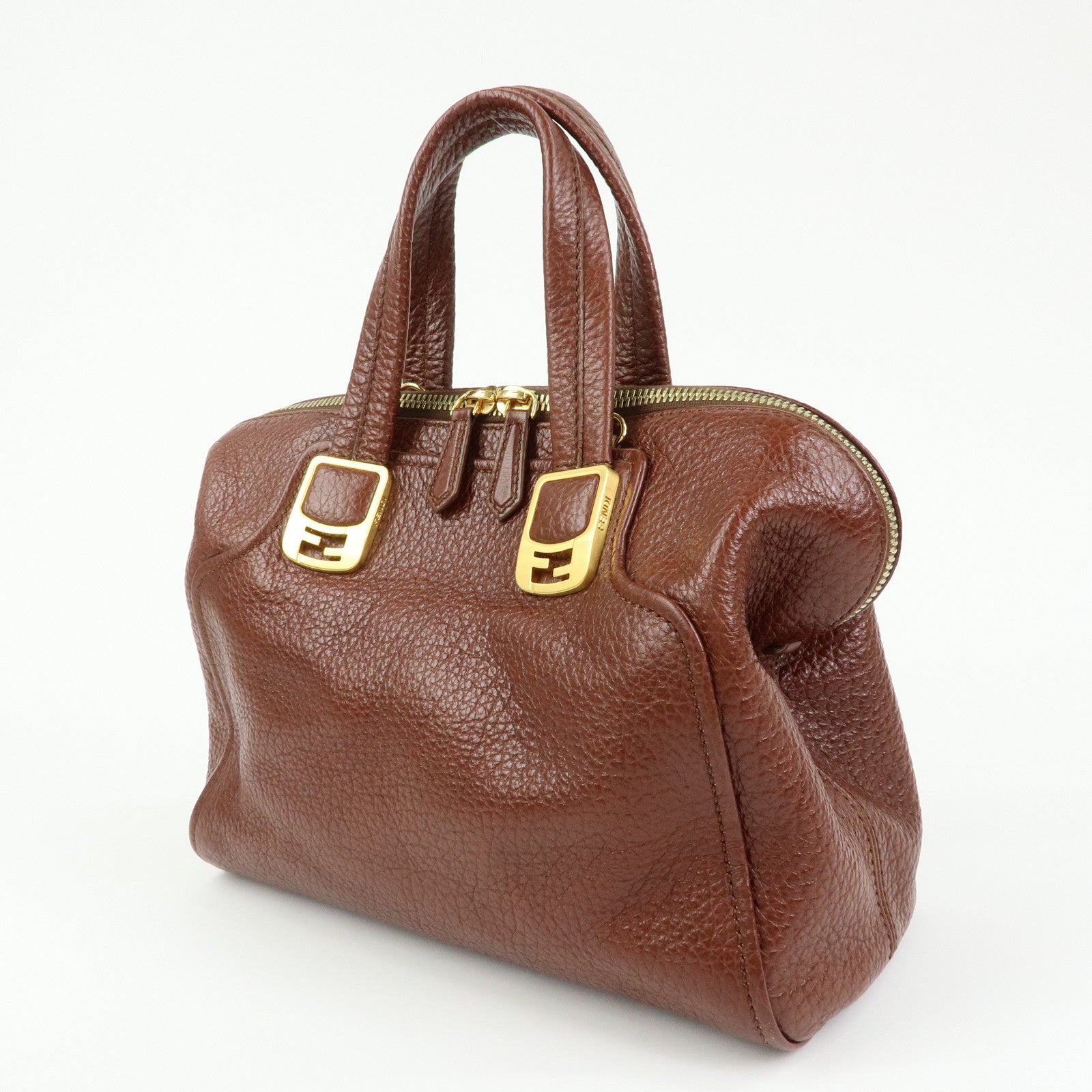 FENDI Leather 2Way Bag Hand Bag Shoulder Bag Brown 8BL114