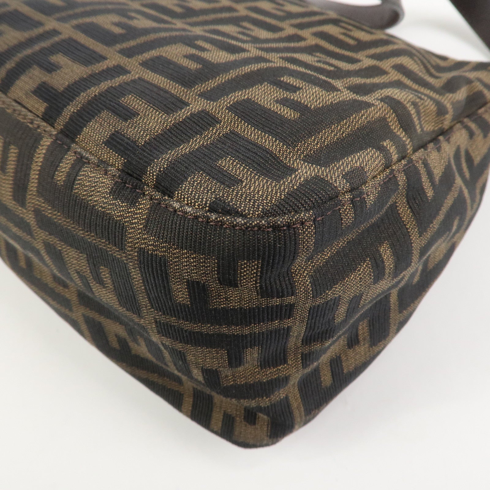 FENDI Mamma Baguette Zucca Canvas Leather Shoulder Bag Brown 26325