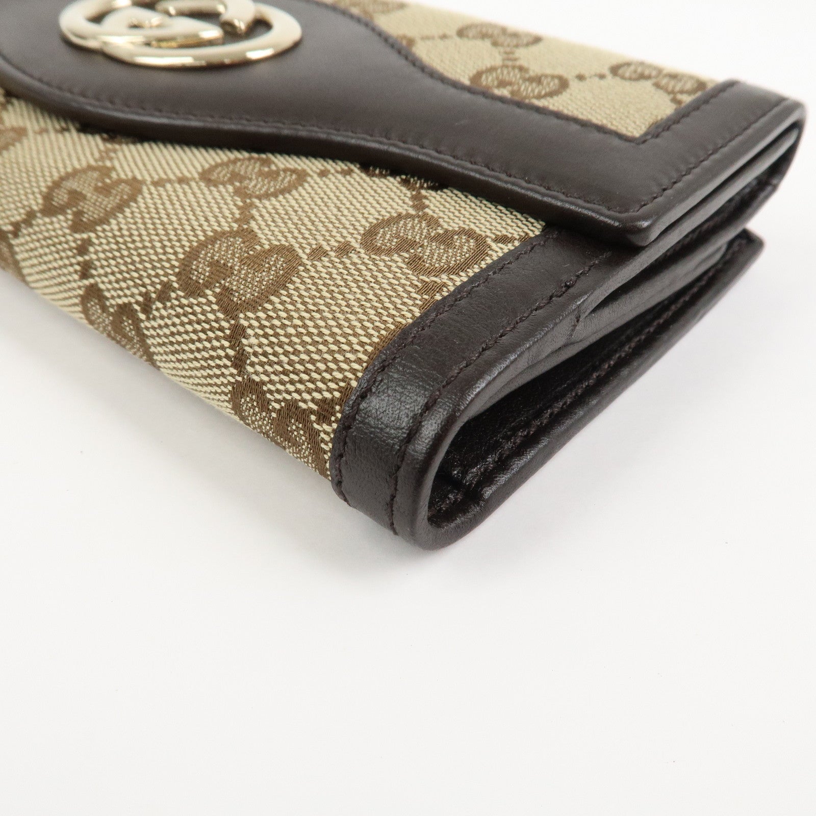 GUCCI Interlocking G GG Canvas Double Flap Long Wallet Brown 282426