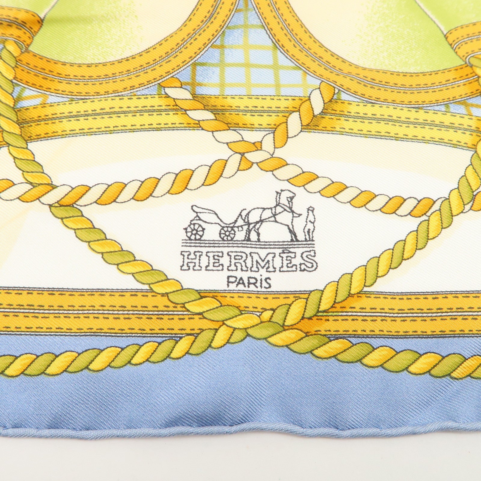 HERMES Carre 40 Silk 100% Scarf GRANDE TENU Blue Yellow