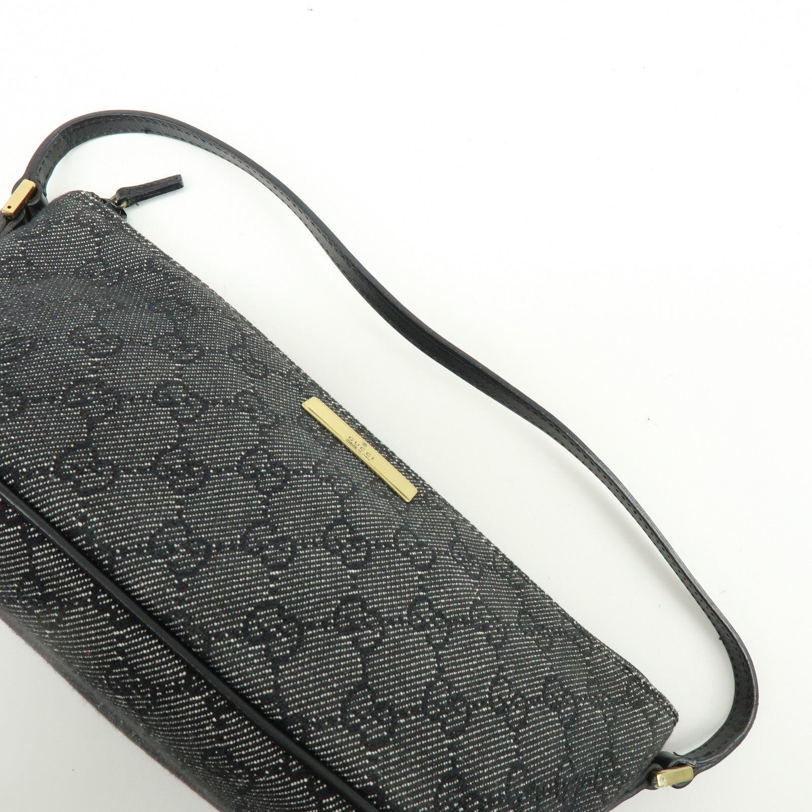 GUCCI Boat Bag GG Canvas Accessory Pouch Hand Bag Black 07198