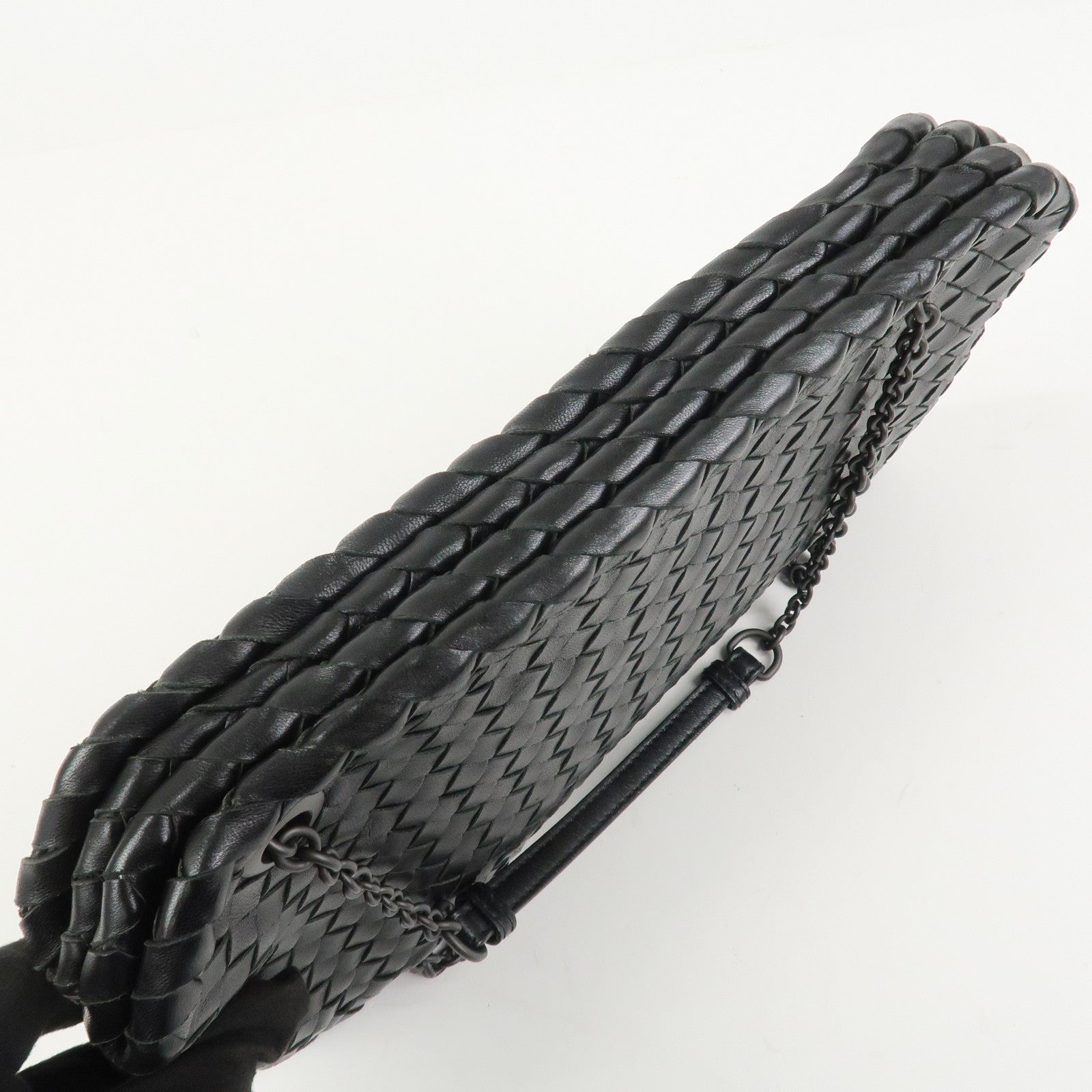 BOTTEGA VENETA Intrecciato Leather Chain Shoulder Bag Black 293747