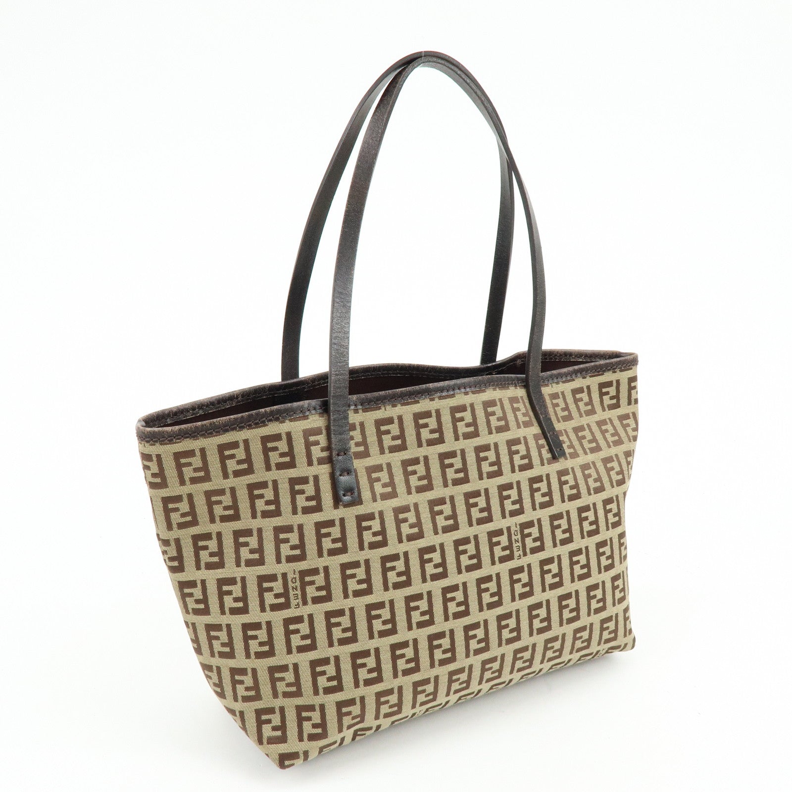 FENDI Zucchino Canvas Leather Mini Tote Bag Hand Bag Brown
