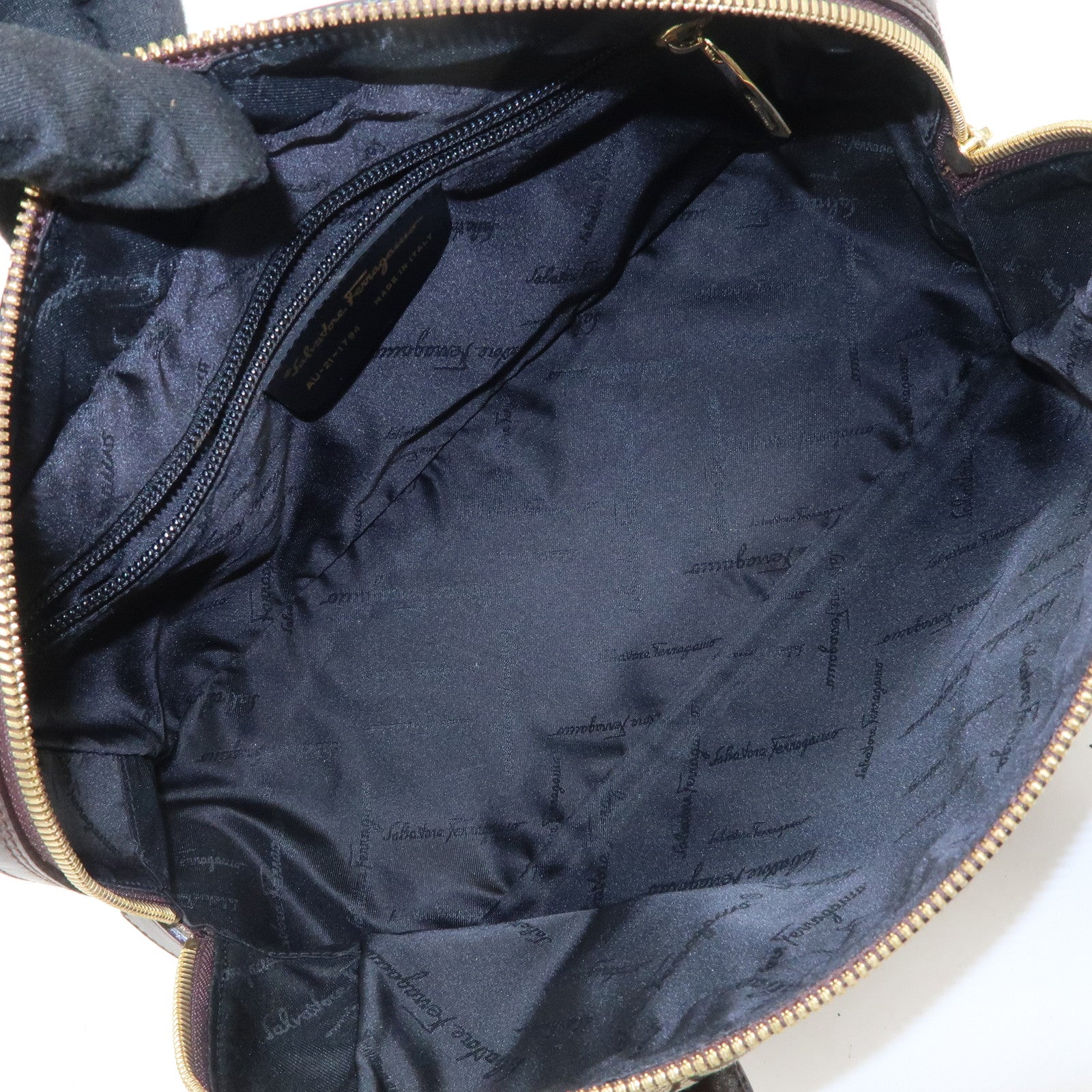 Ferragamo Gancini Leather Canvas Shoulder Bag Hand Bag Beige Brown