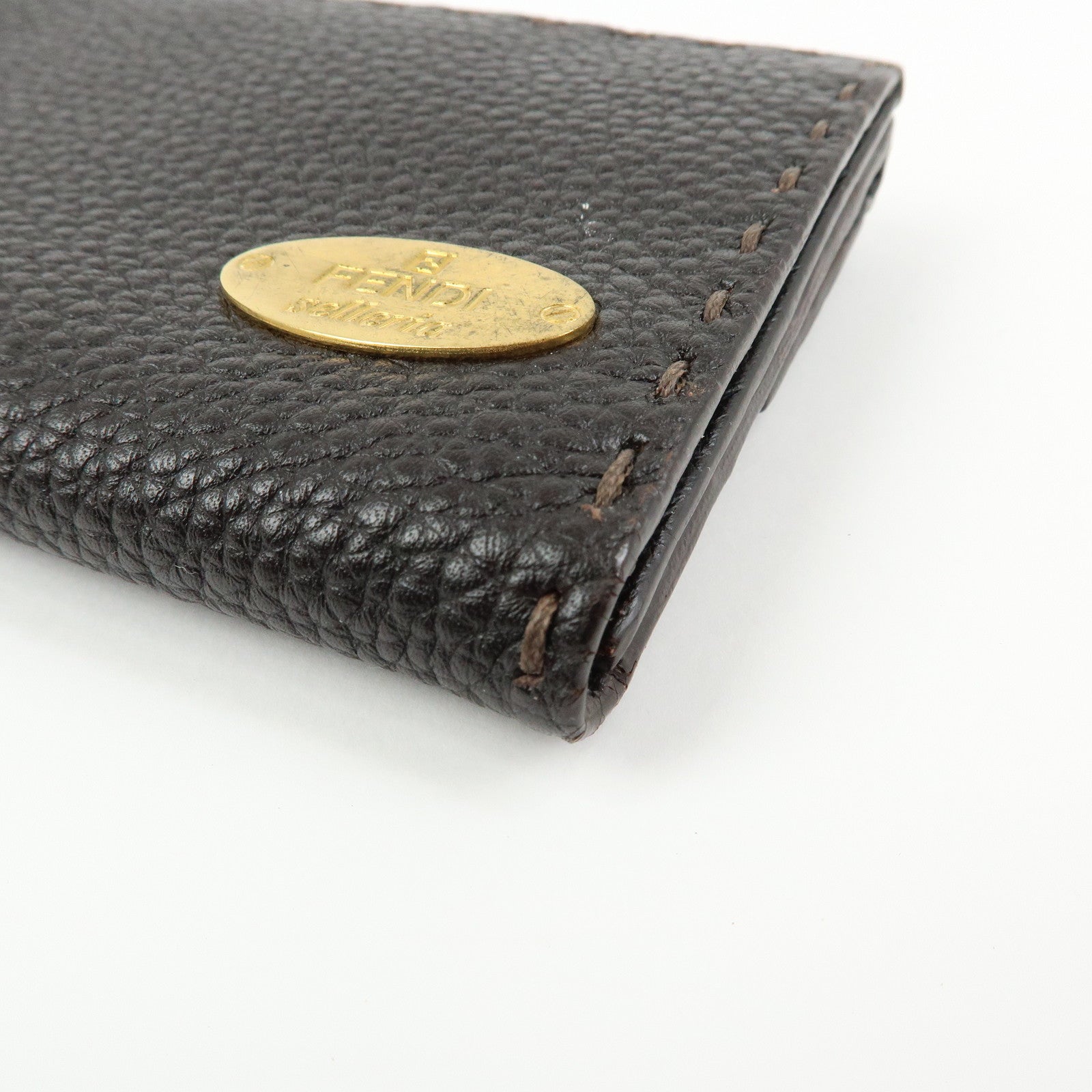 FENDI Selleria Leather Long Flap Wallet Dark Brown 8M0144