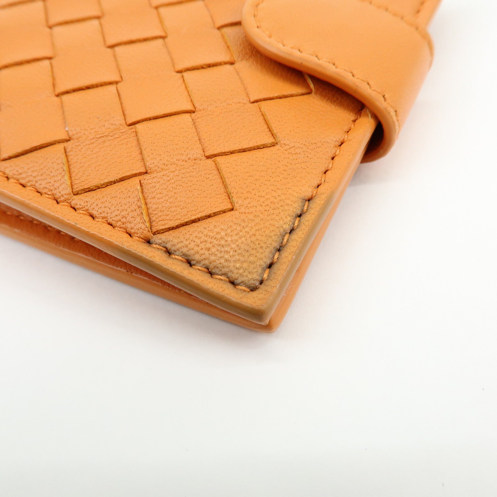 Bottega Veneta Intrecciato Leather Bi-fold Comact Wallet Orange