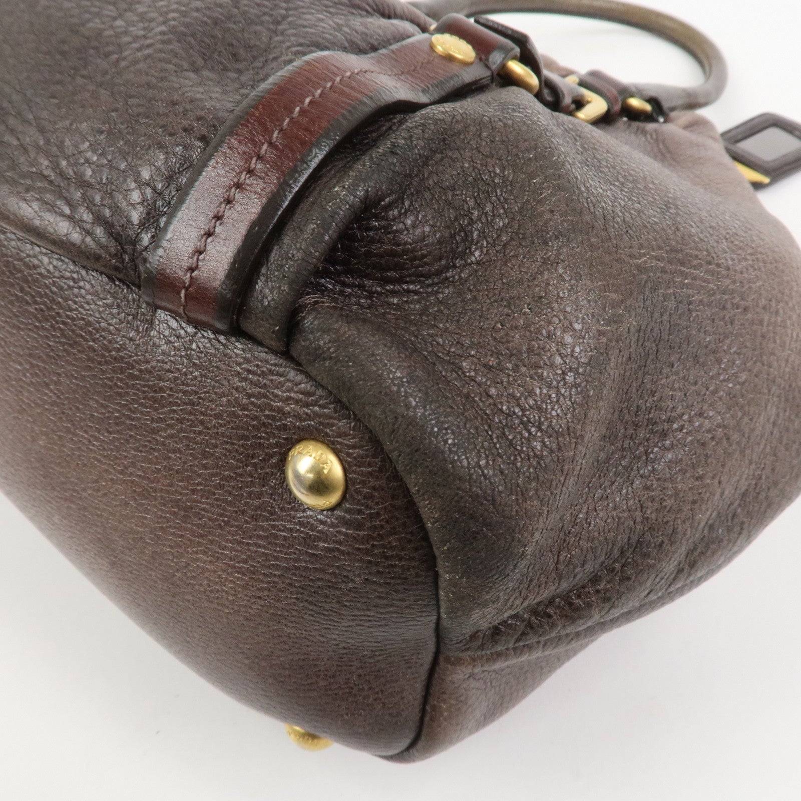 PRADA Leather 2Way Bag Hand Bag Shoulder Bag Brown